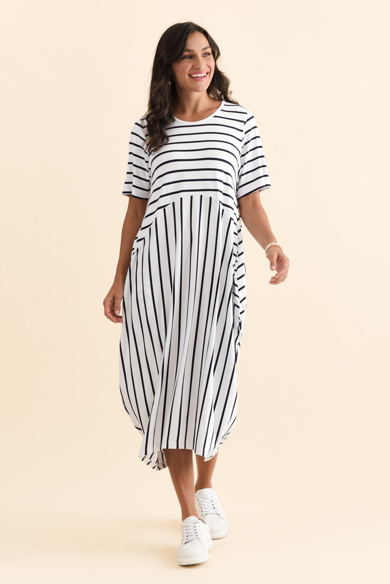 Samiya White Stripe Bamboo Dress