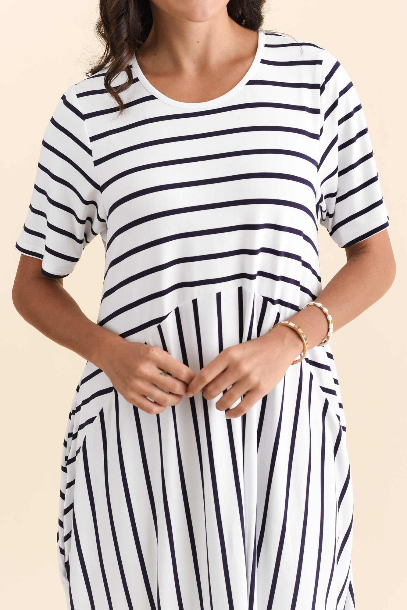 Samiya White Stripe Bamboo Dress