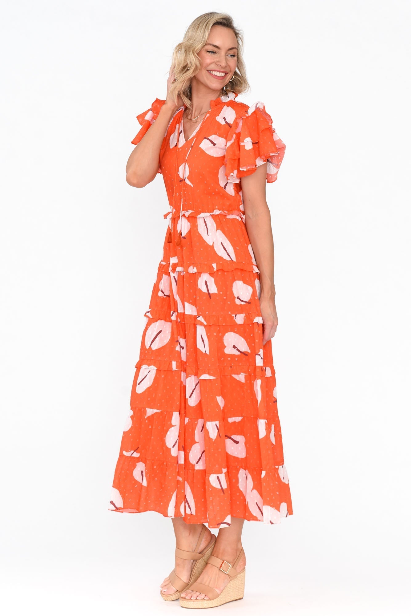 Sana Sunset Petals Cotton Frill Dress