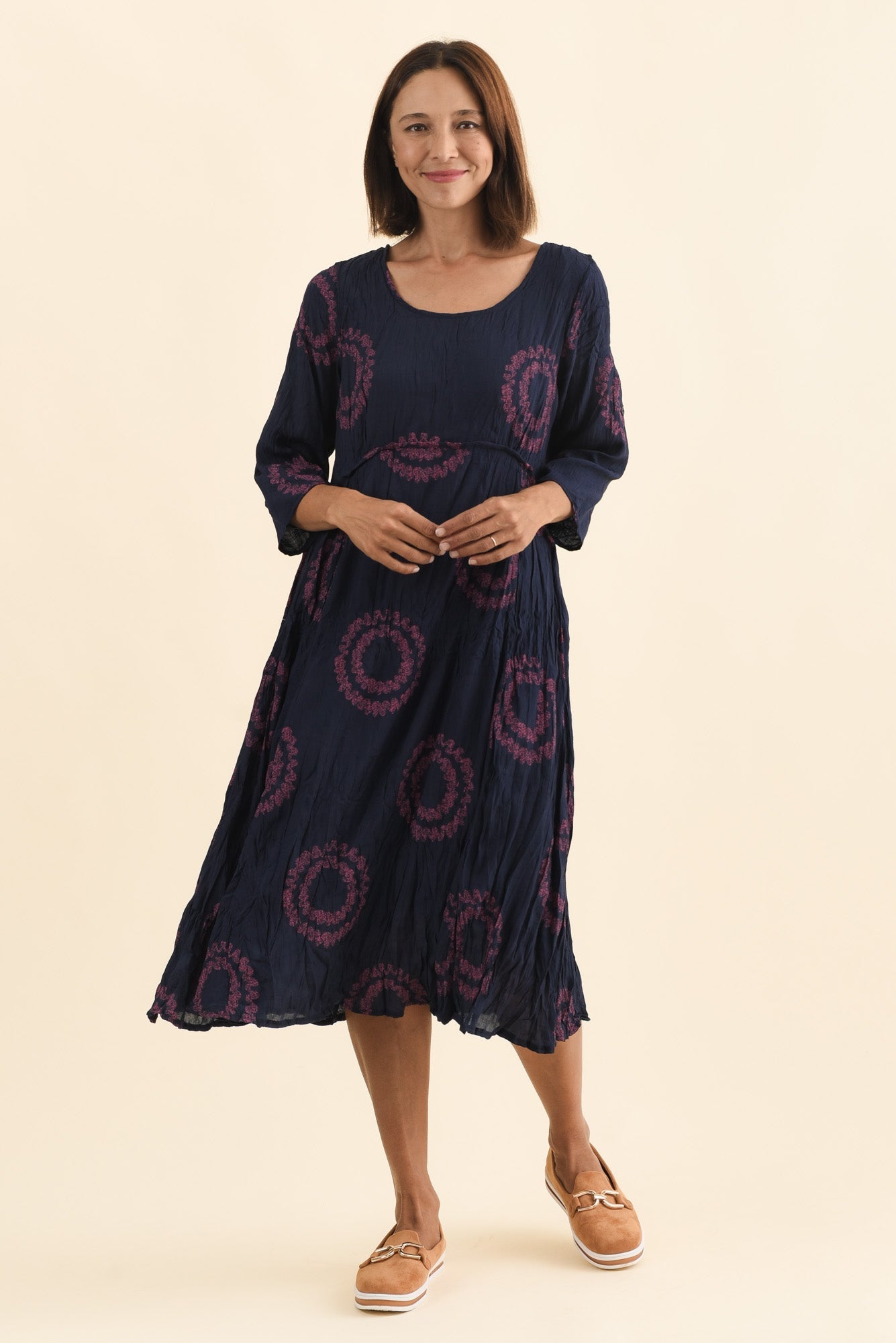 Sapporo Pink Circle Cotton Blend Crescent Dress