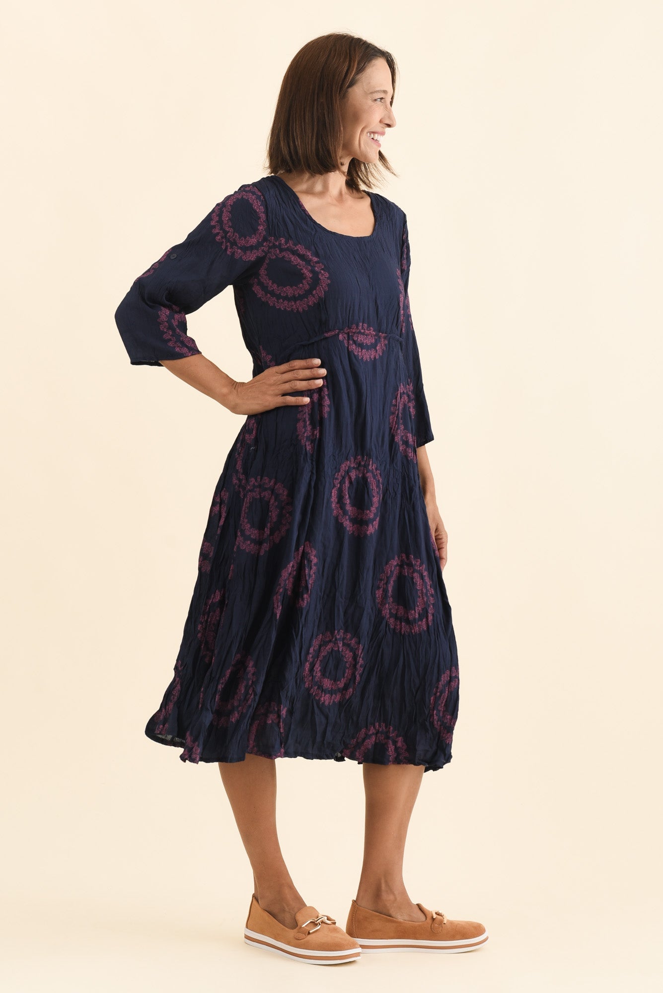 Sapporo Pink Circle Cotton Blend Crescent Dress