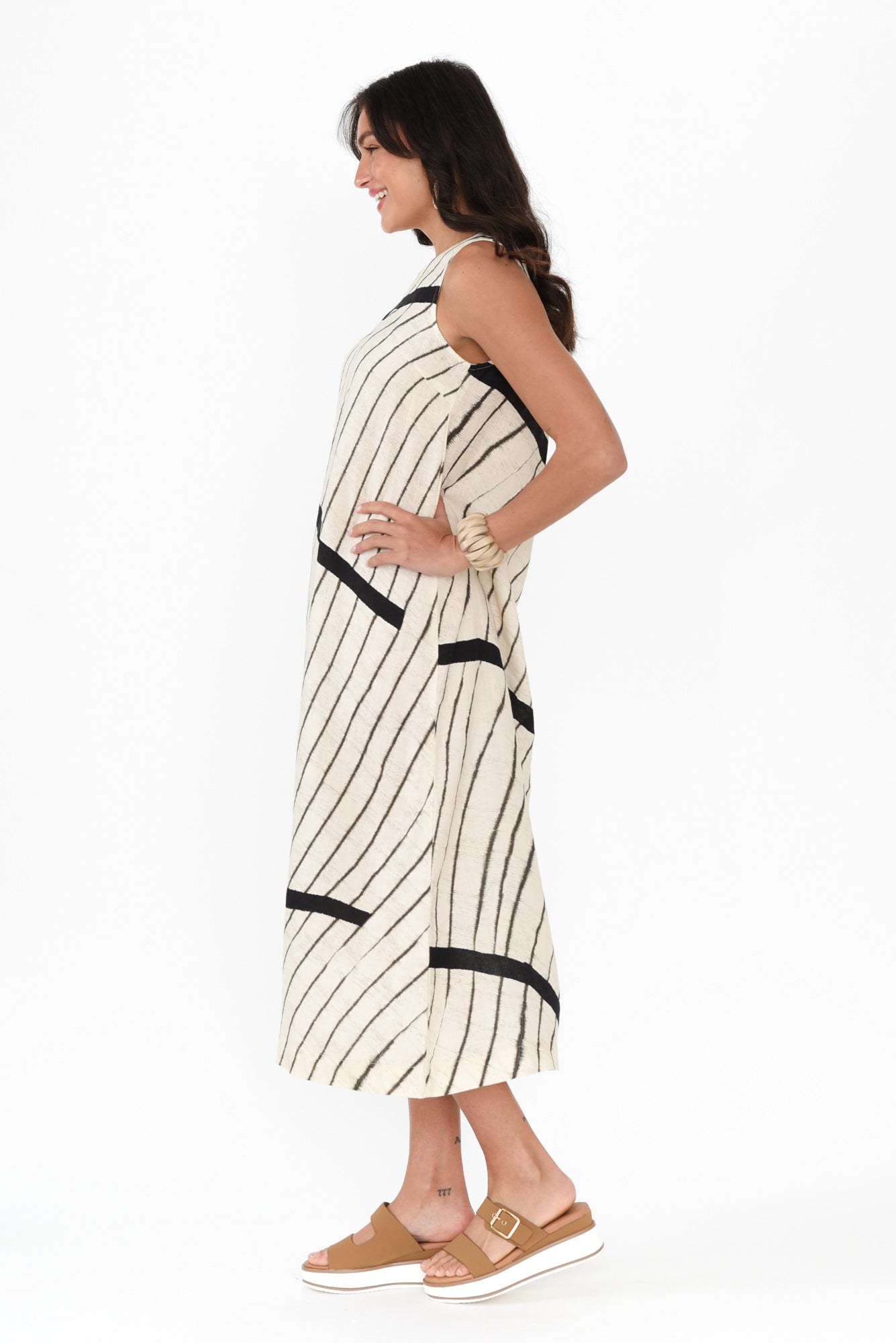 Sasha Black Stripe Linen Dress