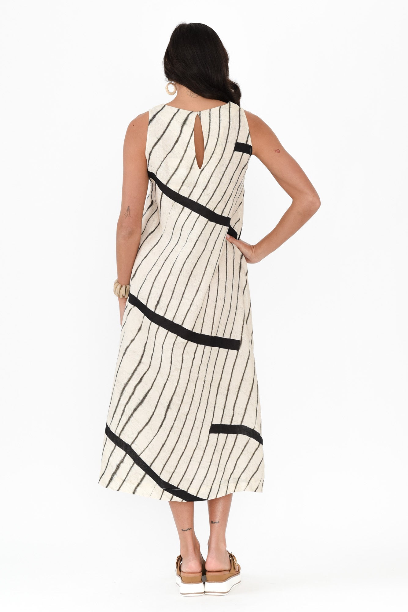 Sasha Black Stripe Linen Dress