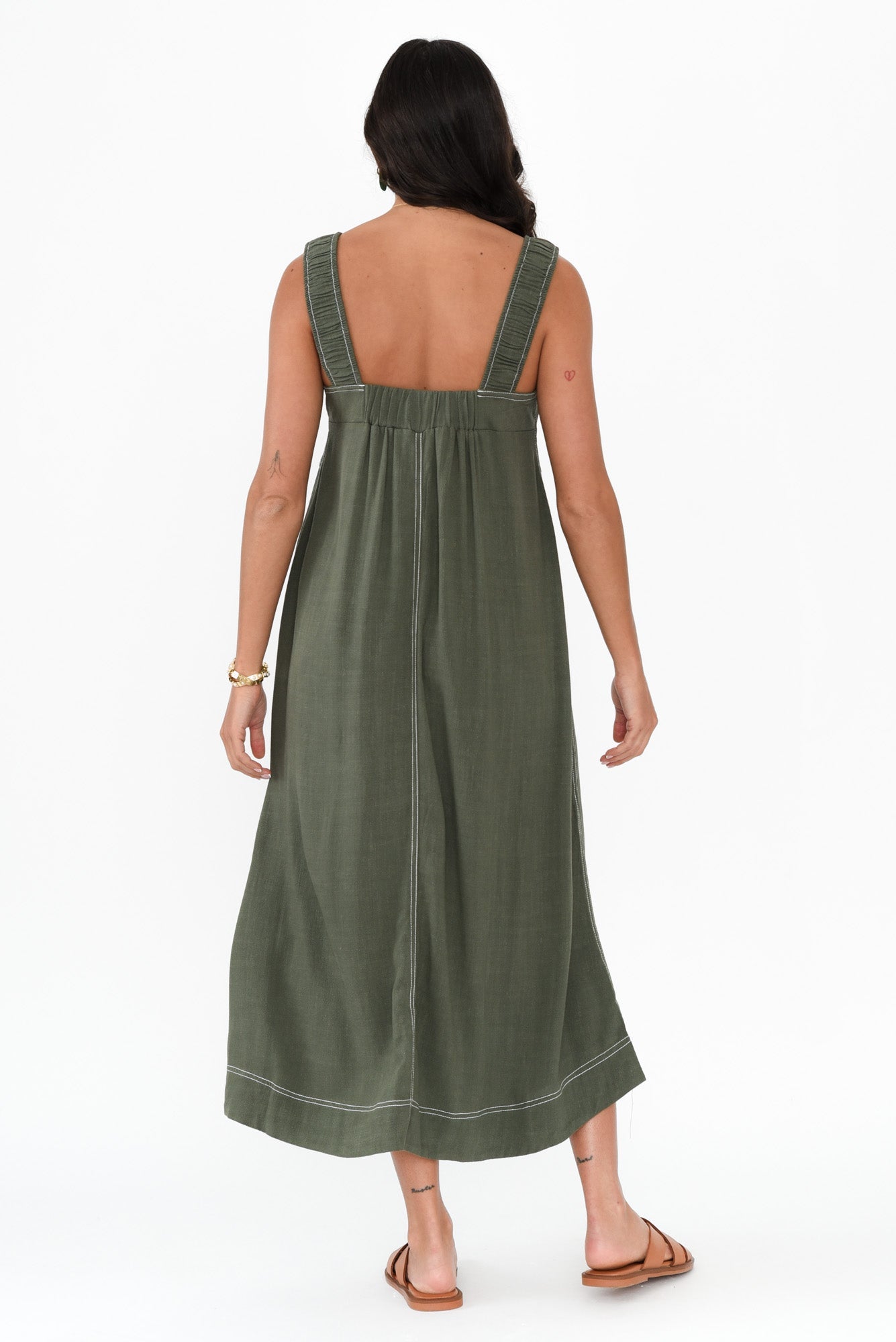 Saylor Khaki Contrast Linen Blend Dress