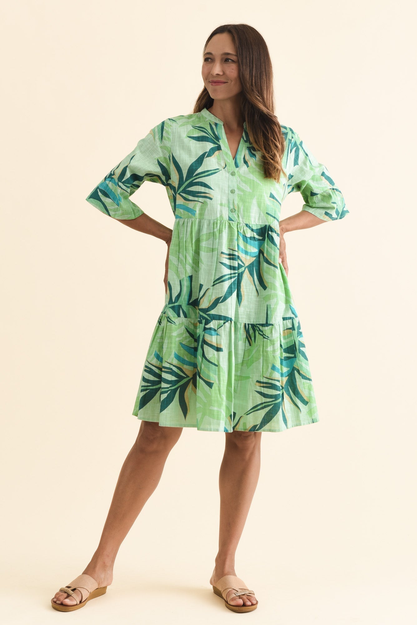 Senna Green Leaf Cotton Dress