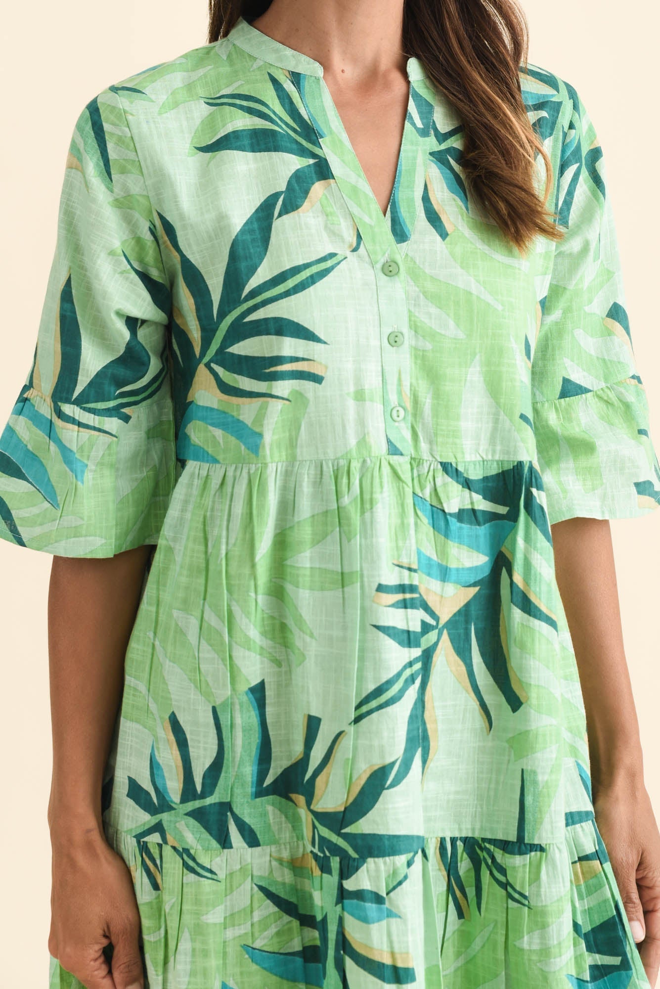 Senna Green Leaf Cotton Dress