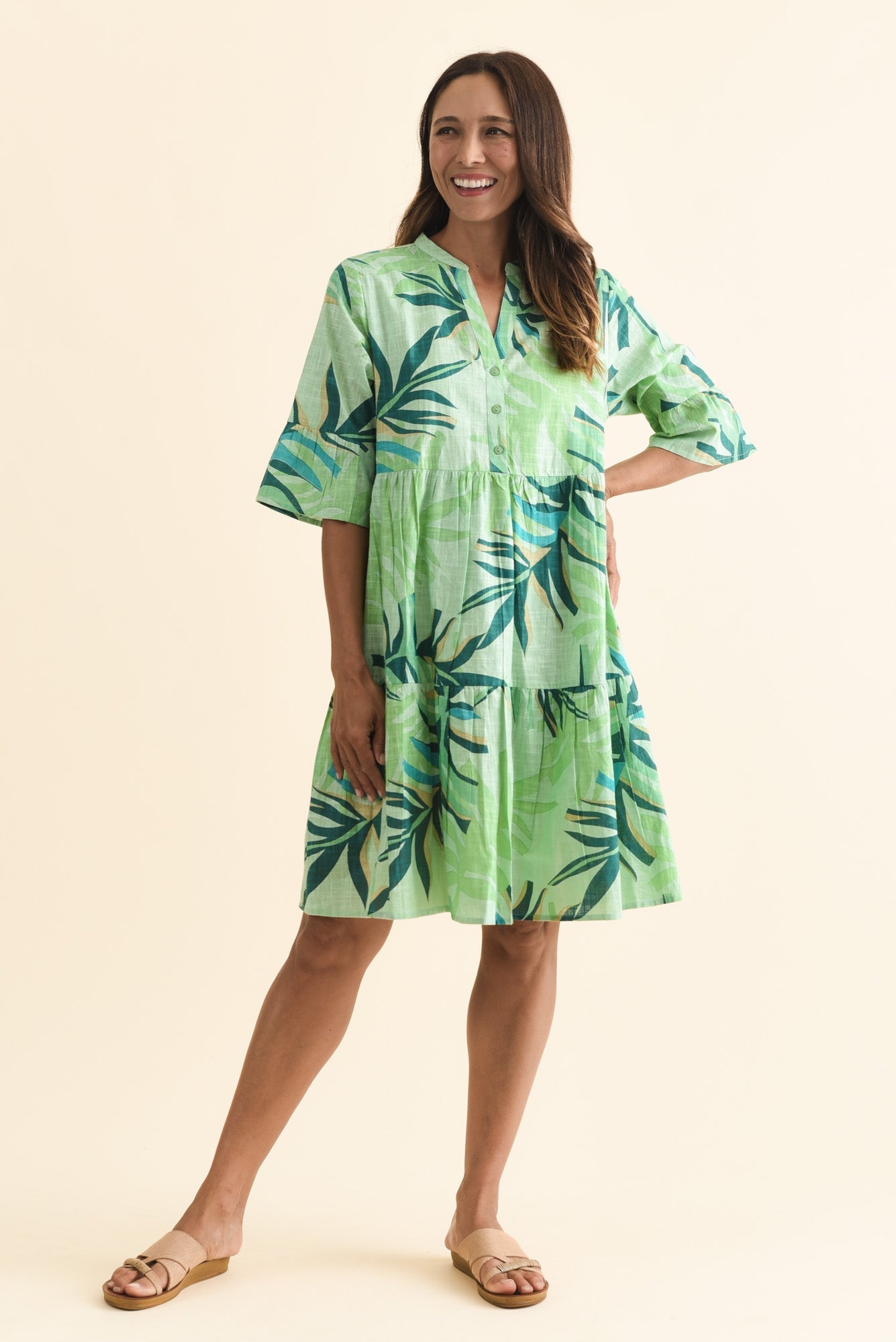 Senna Green Leaf Cotton Dress