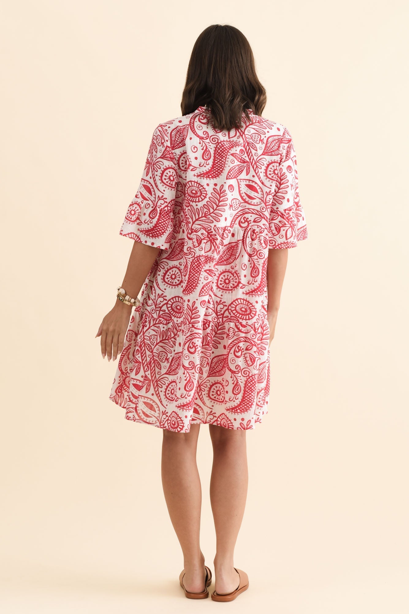 Senna Red Abstract Cotton Dress
