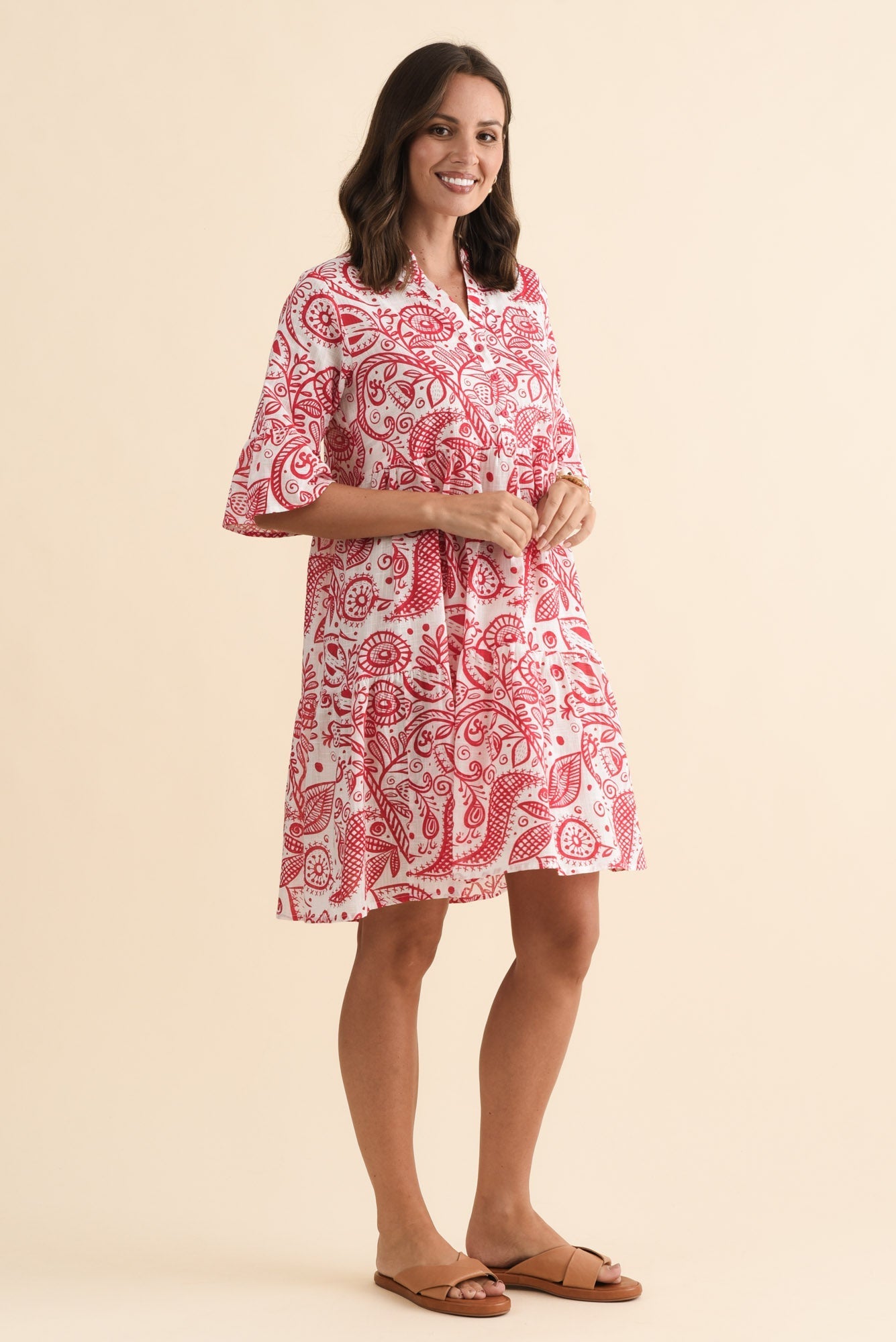 Senna Red Abstract Cotton Dress