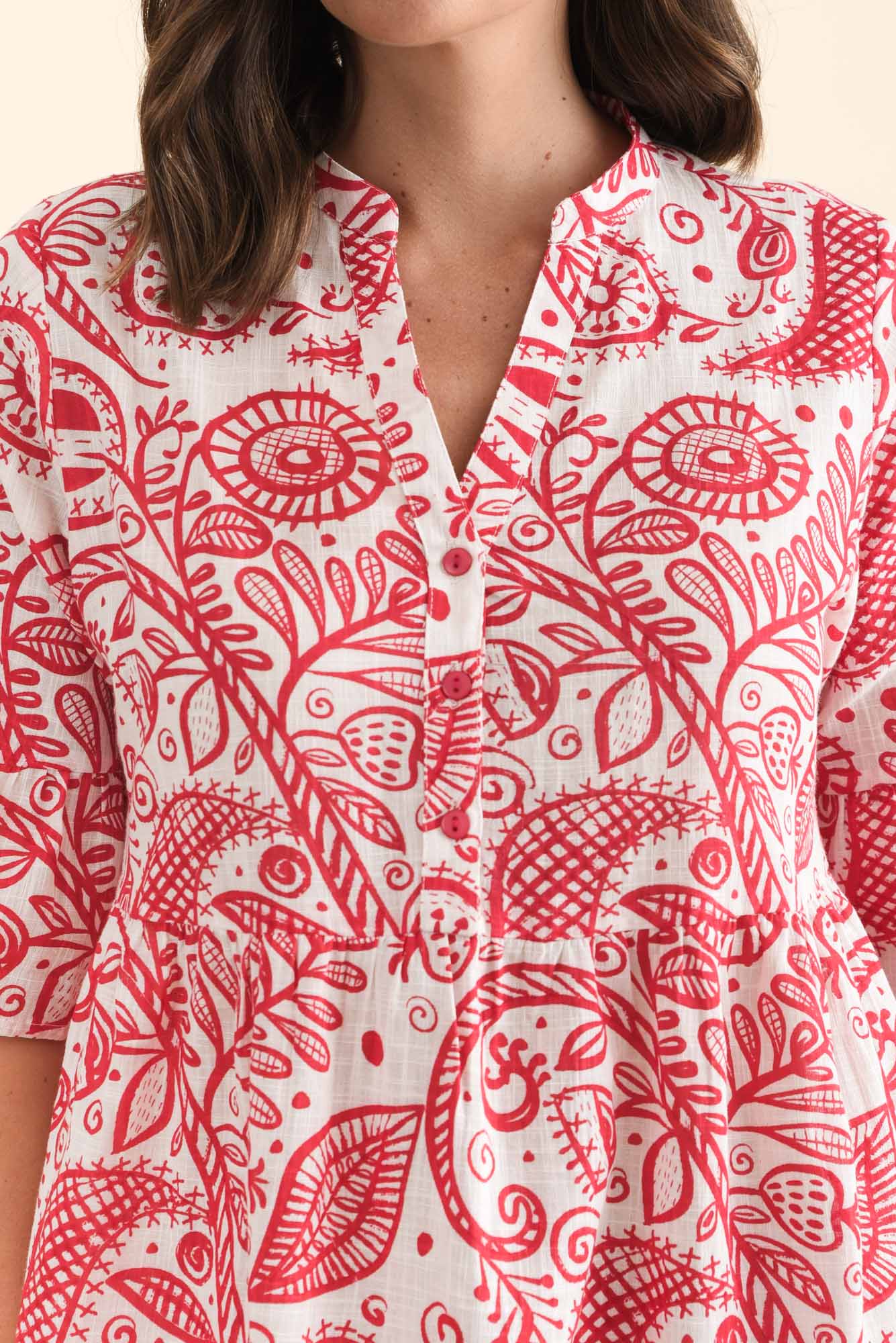 Senna Red Abstract Cotton Dress