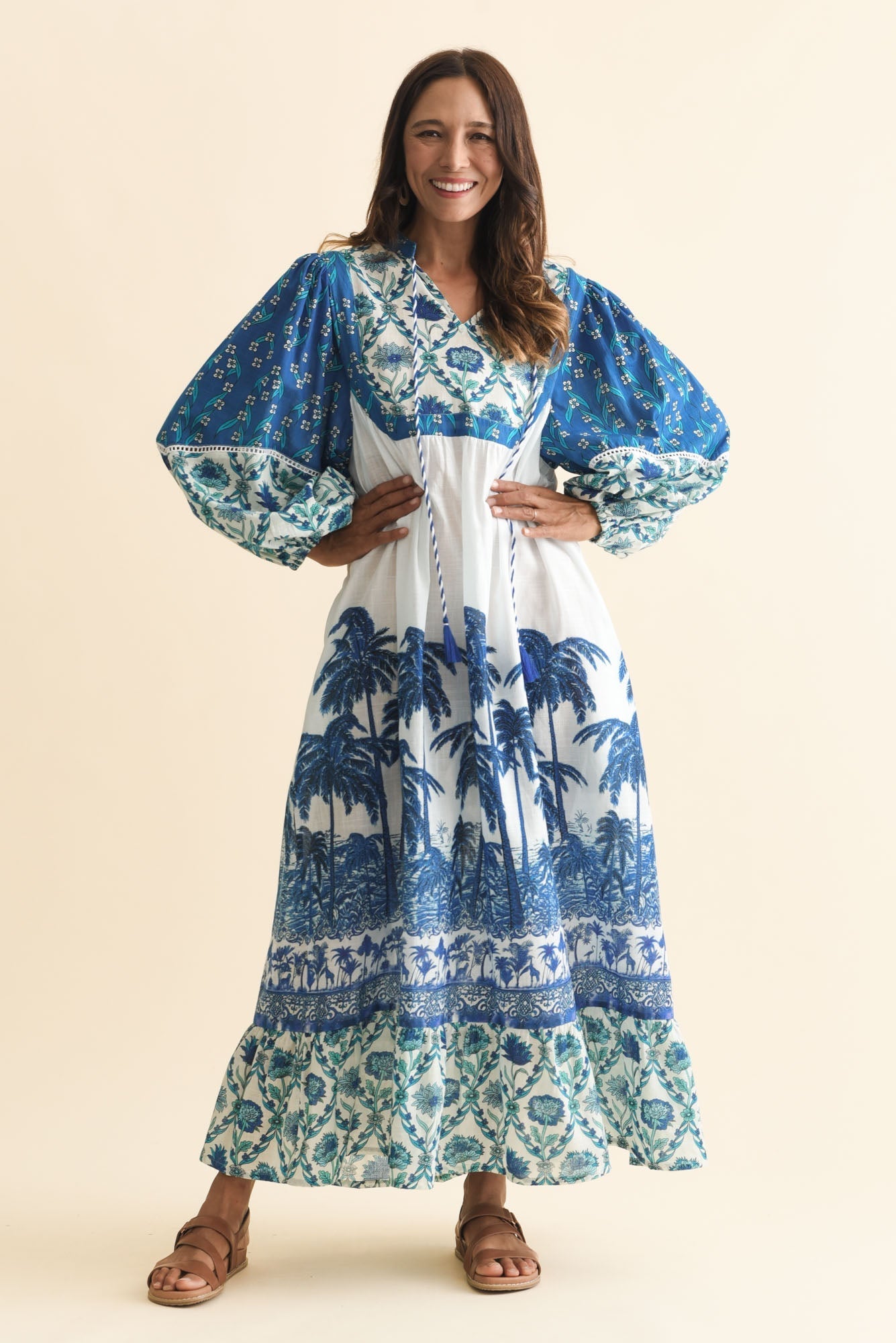 Shari Blue Tropical Cotton Dress
