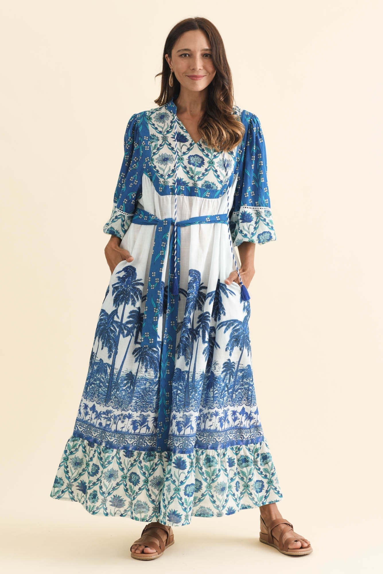 Shari Blue Tropical Cotton Dress