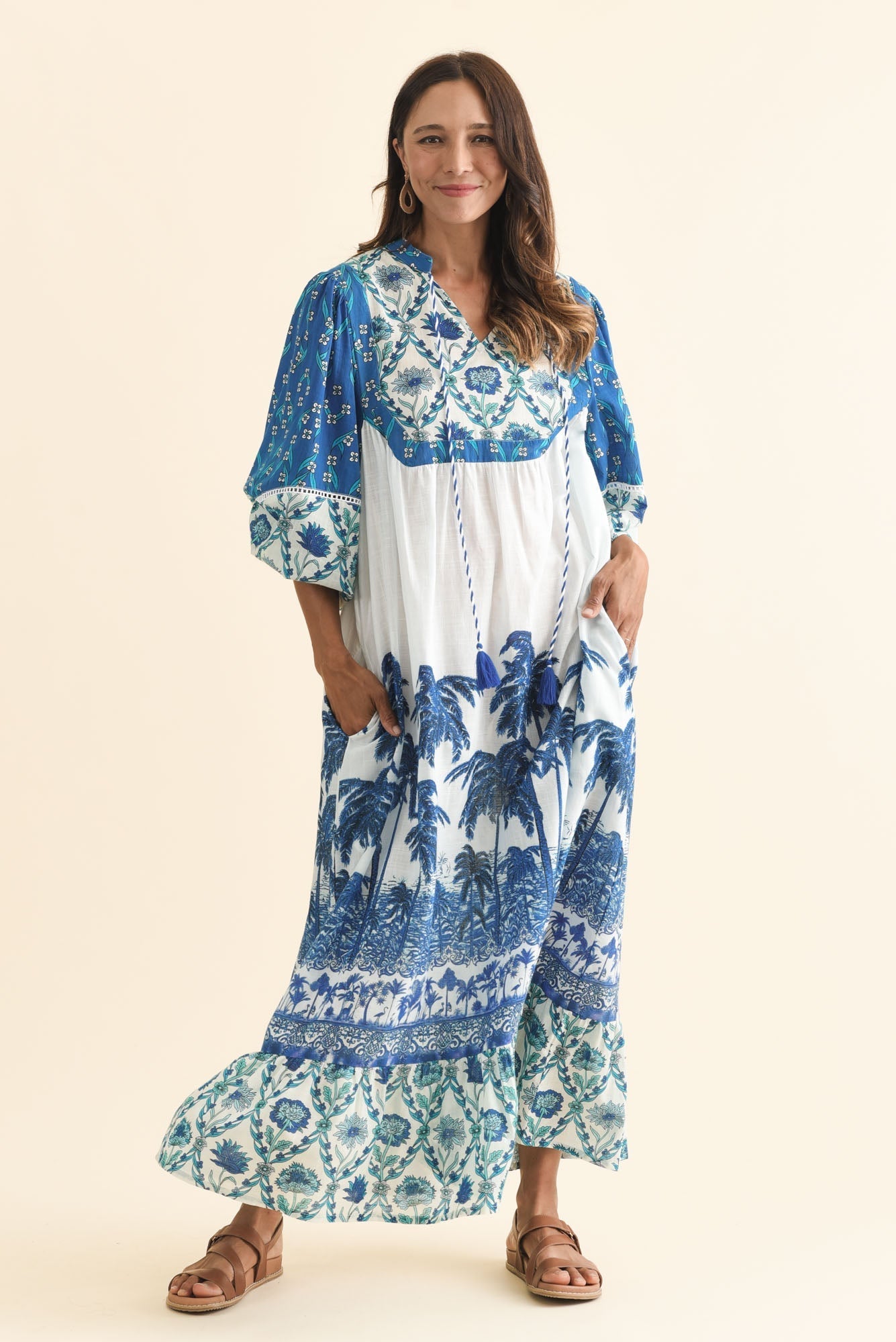 Shari Blue Tropical Cotton Dress