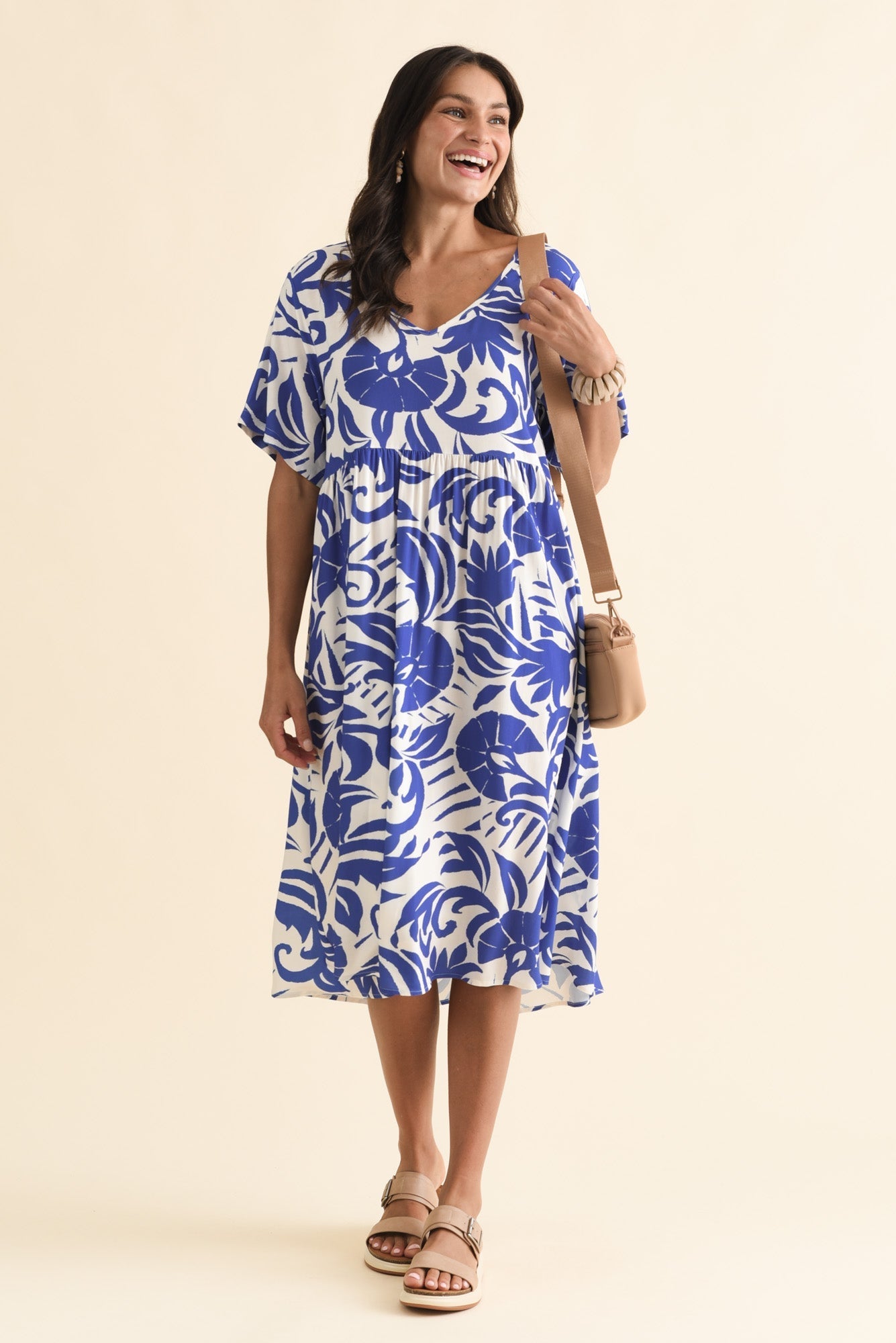 Sharlene Blue Botanical Midi Dress