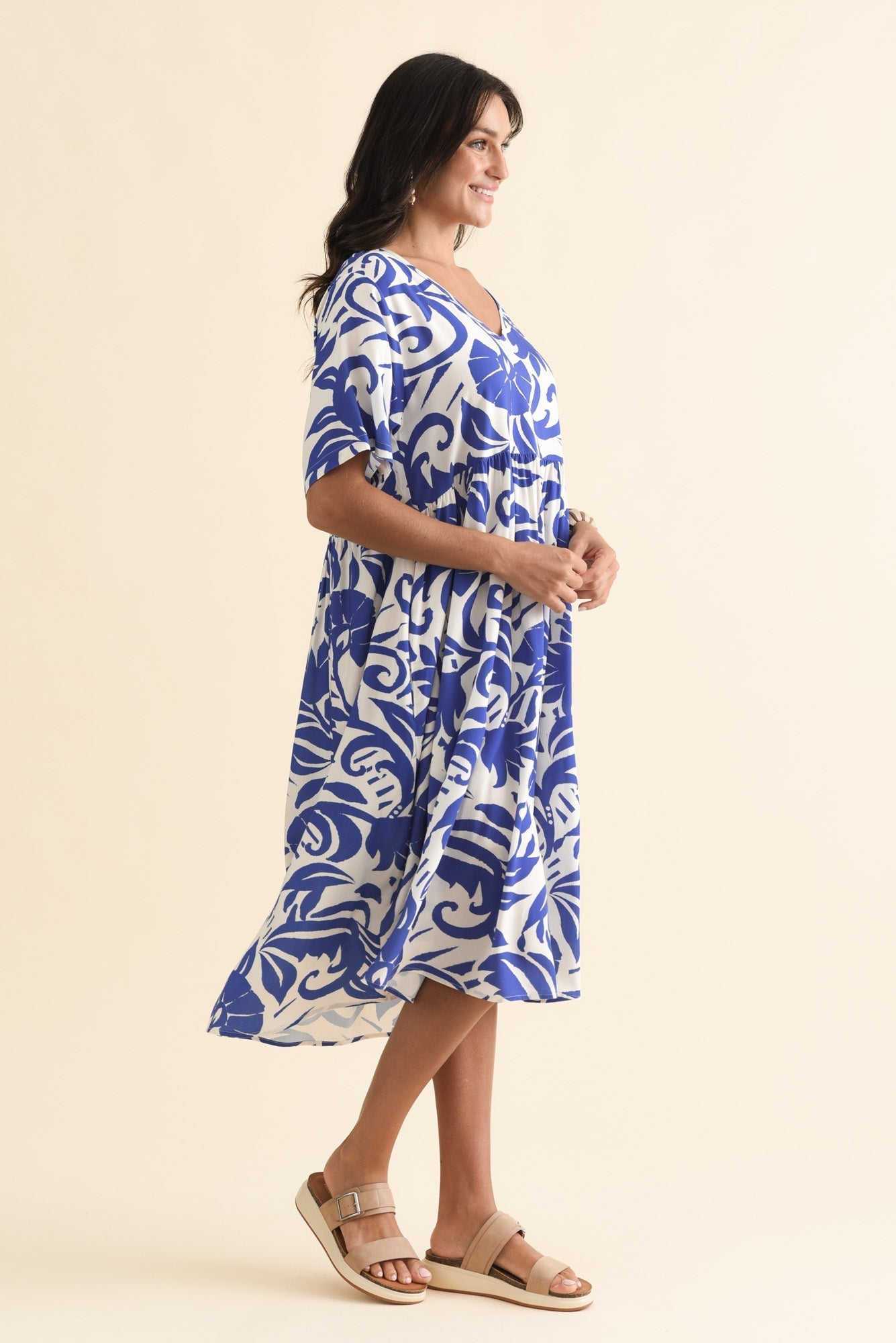 Sharlene Blue Botanical Midi Dress
