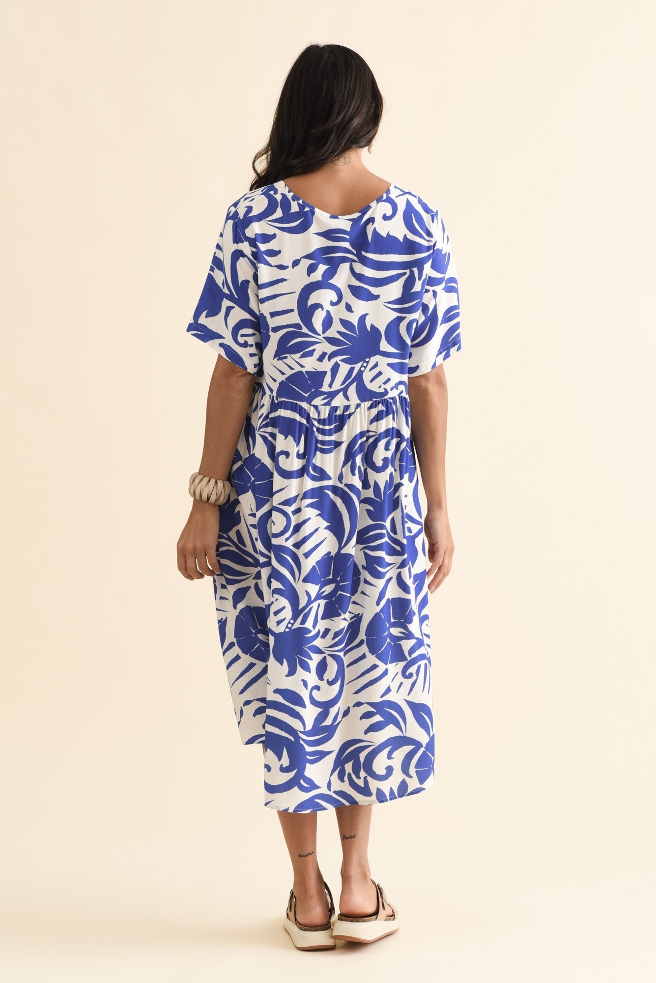 Sharlene Blue Botanical Midi Dress