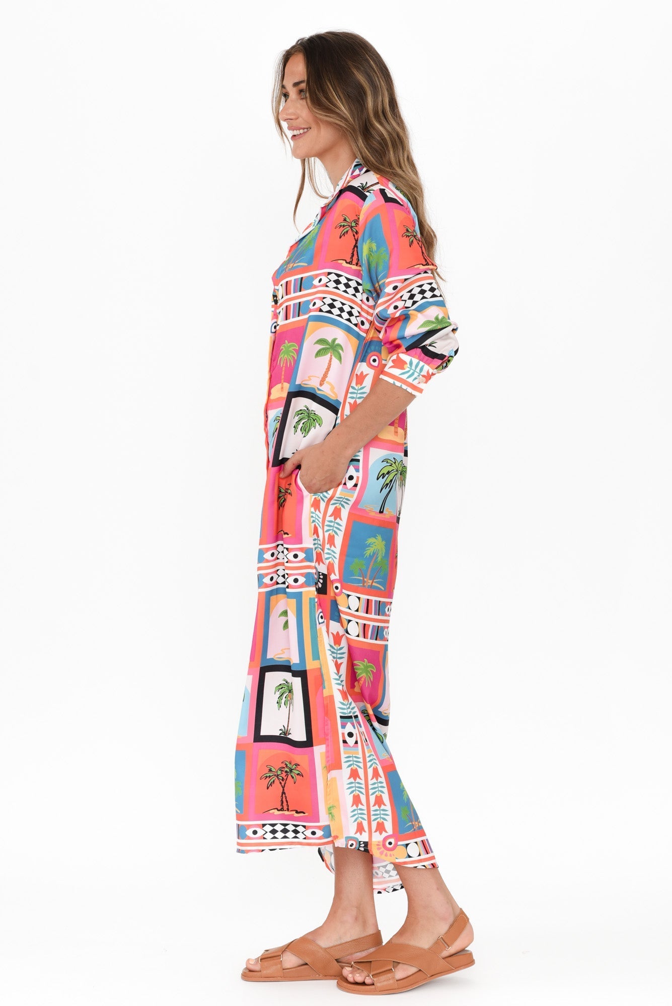 Shayli Pink Tropical Shirt Dress
