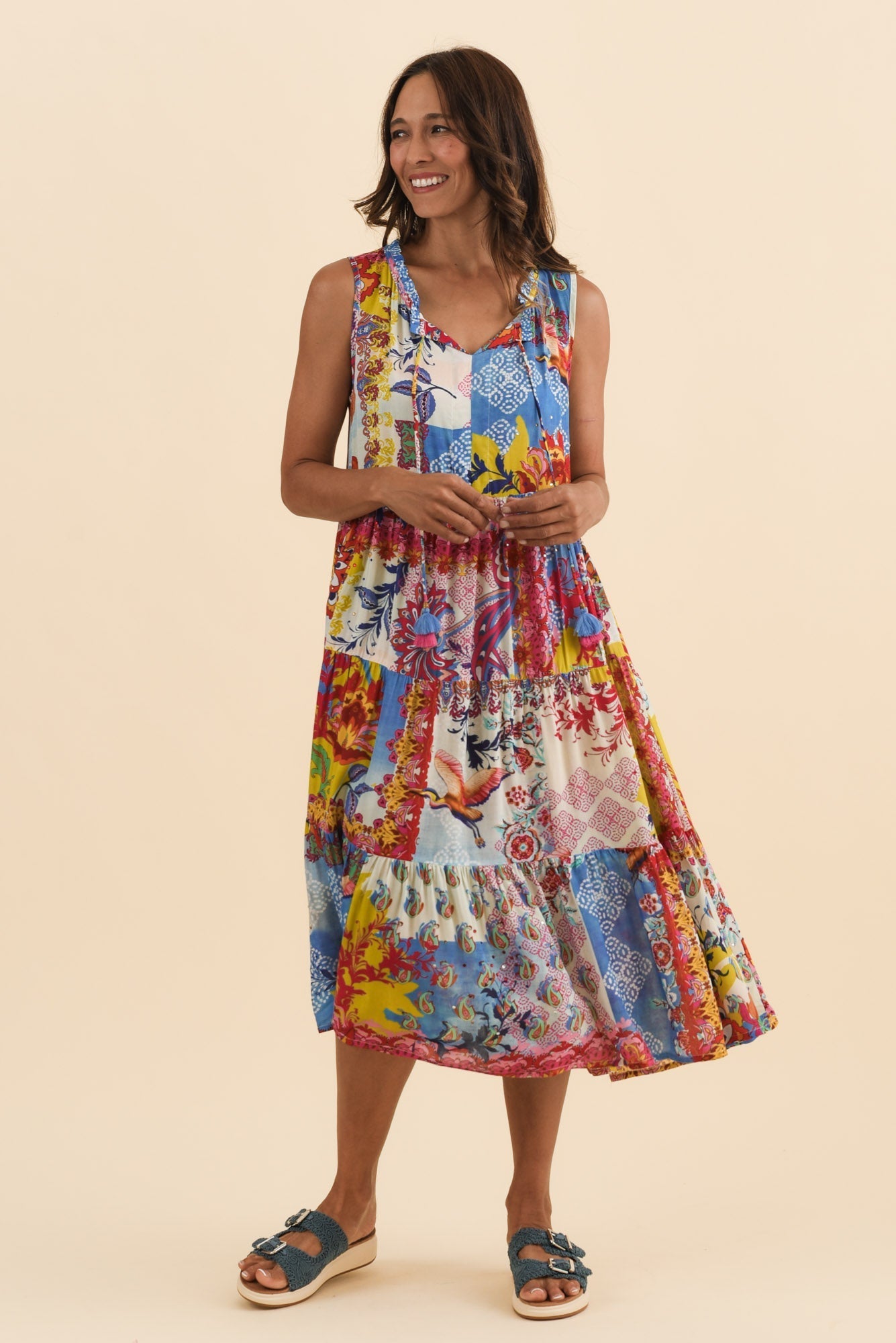 Shylo Red Patchwork Sleeveless Dress
