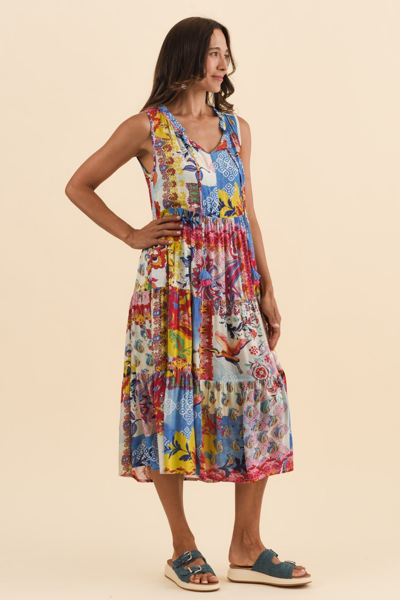 Shylo Red Patchwork Sleeveless Dress