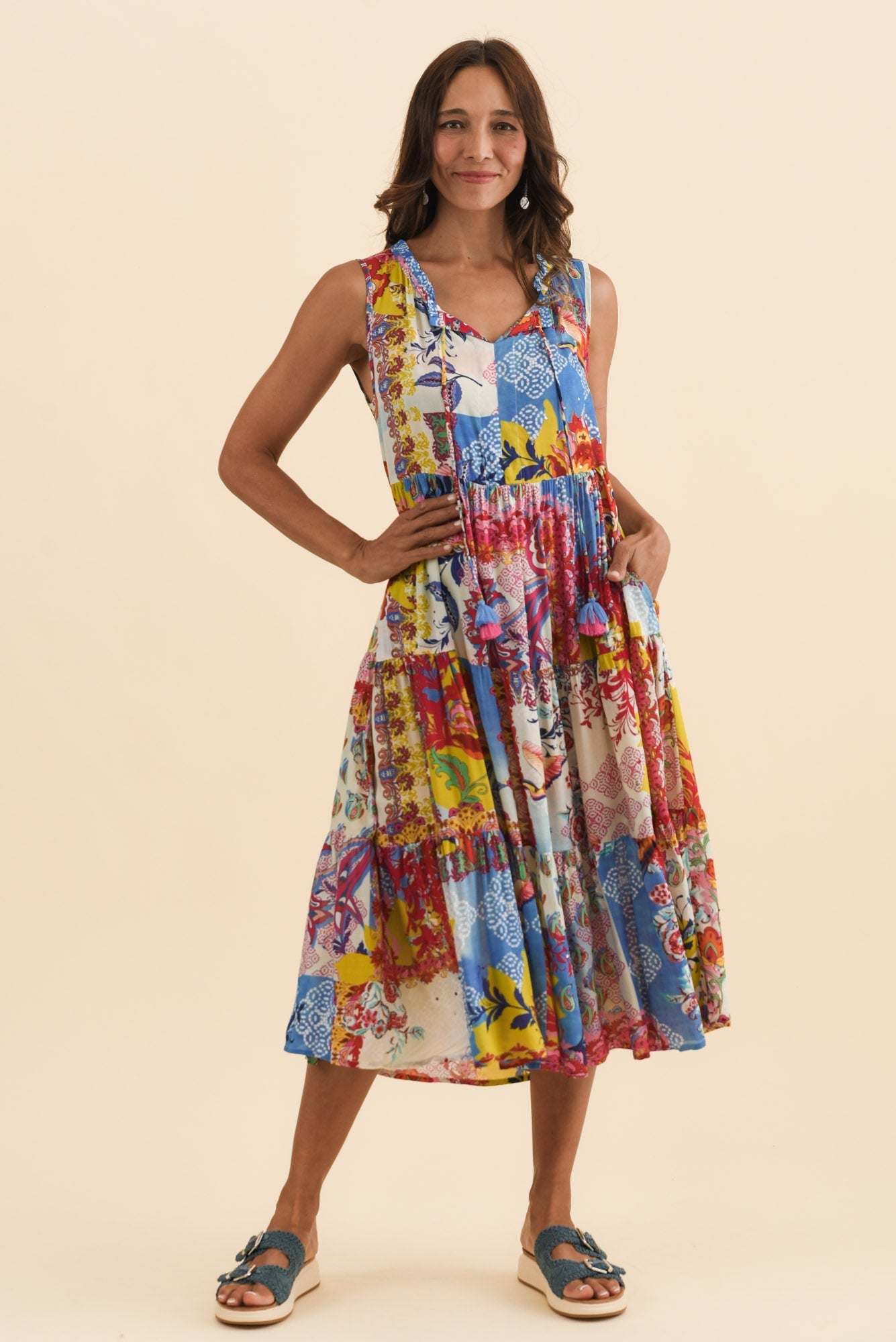 Shylo Red Patchwork Sleeveless Dress