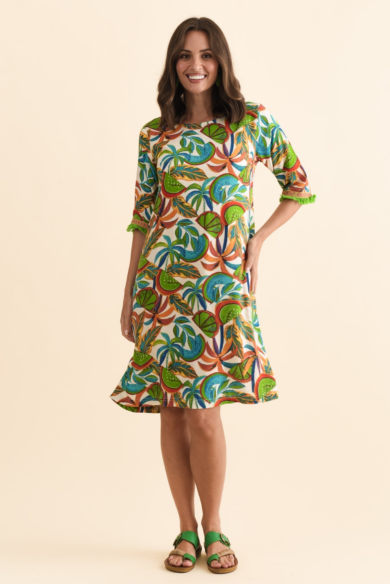 Solara Green Tropical Pocket Dress