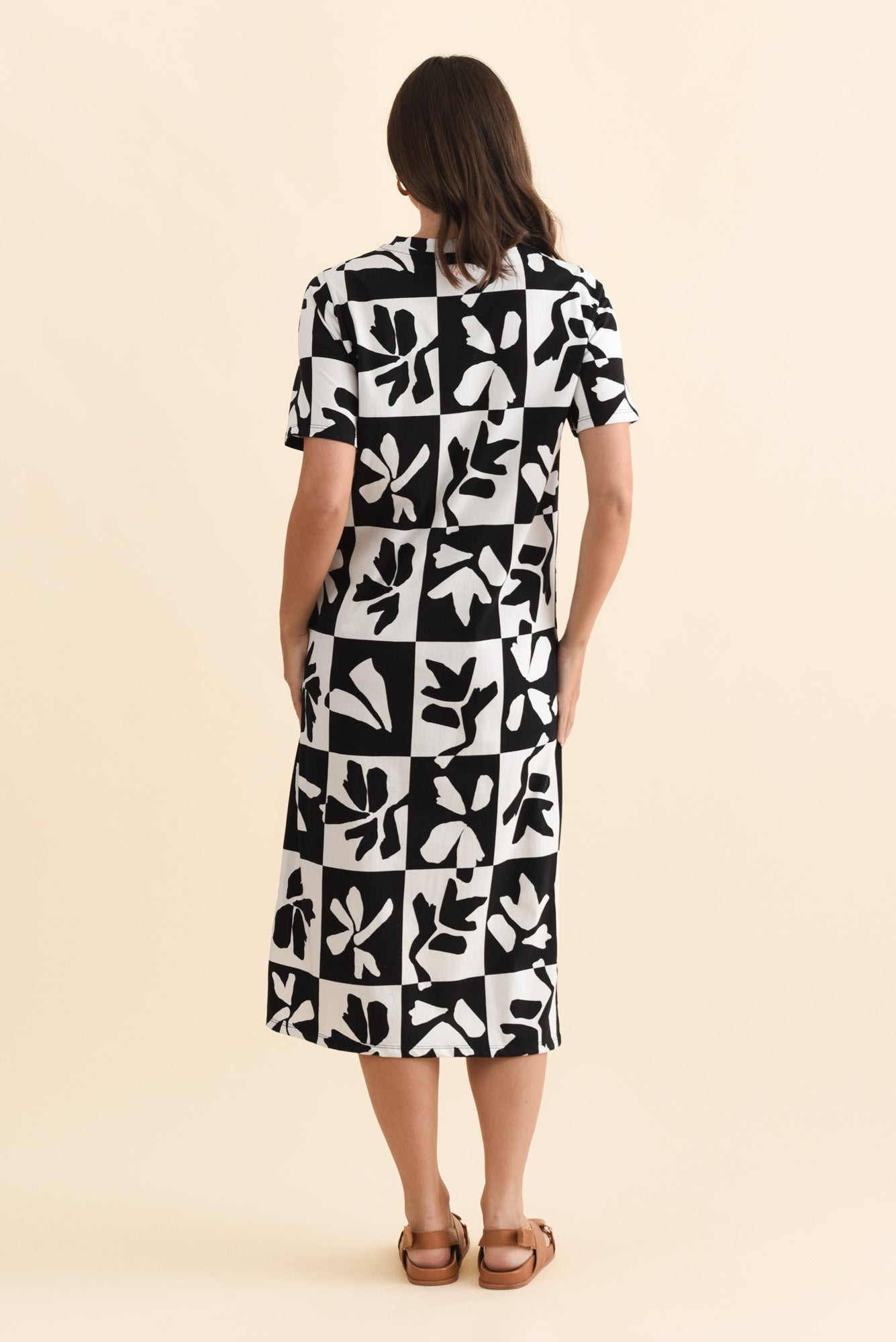 Splice Black Leaf Cotton Tee Dress