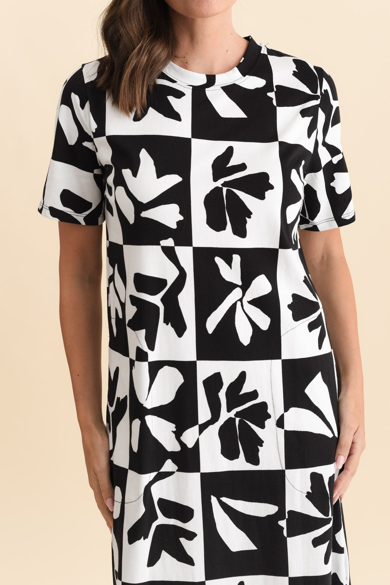 Splice Black Leaf Cotton Tee Dress