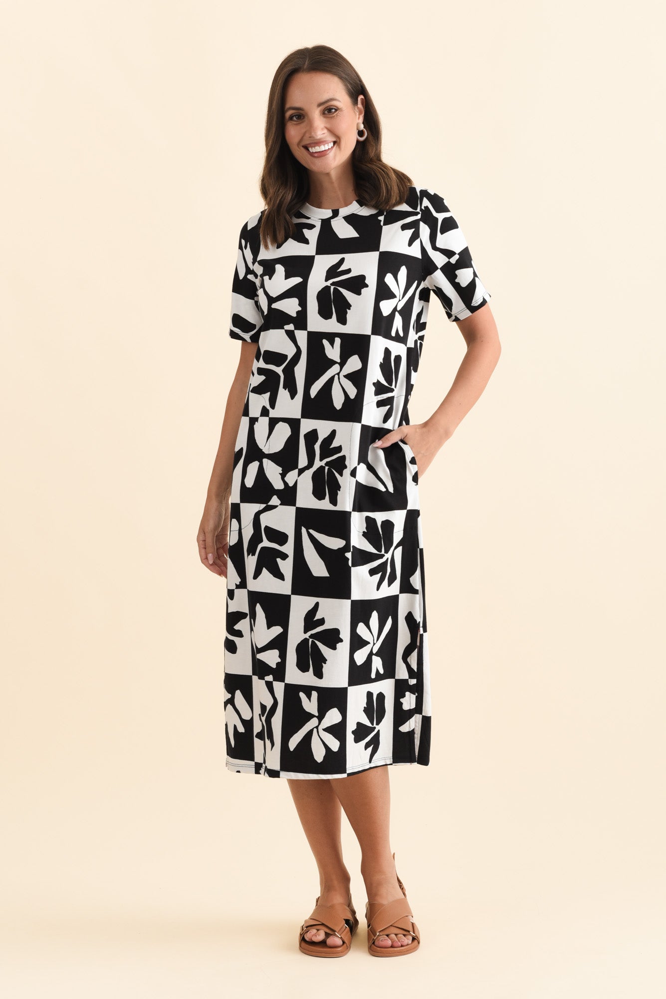 Splice Black Leaf Cotton Tee Dress