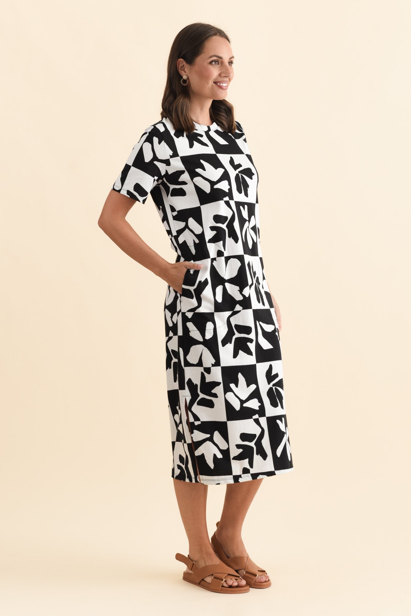 Splice Black Leaf Cotton Tee Dress