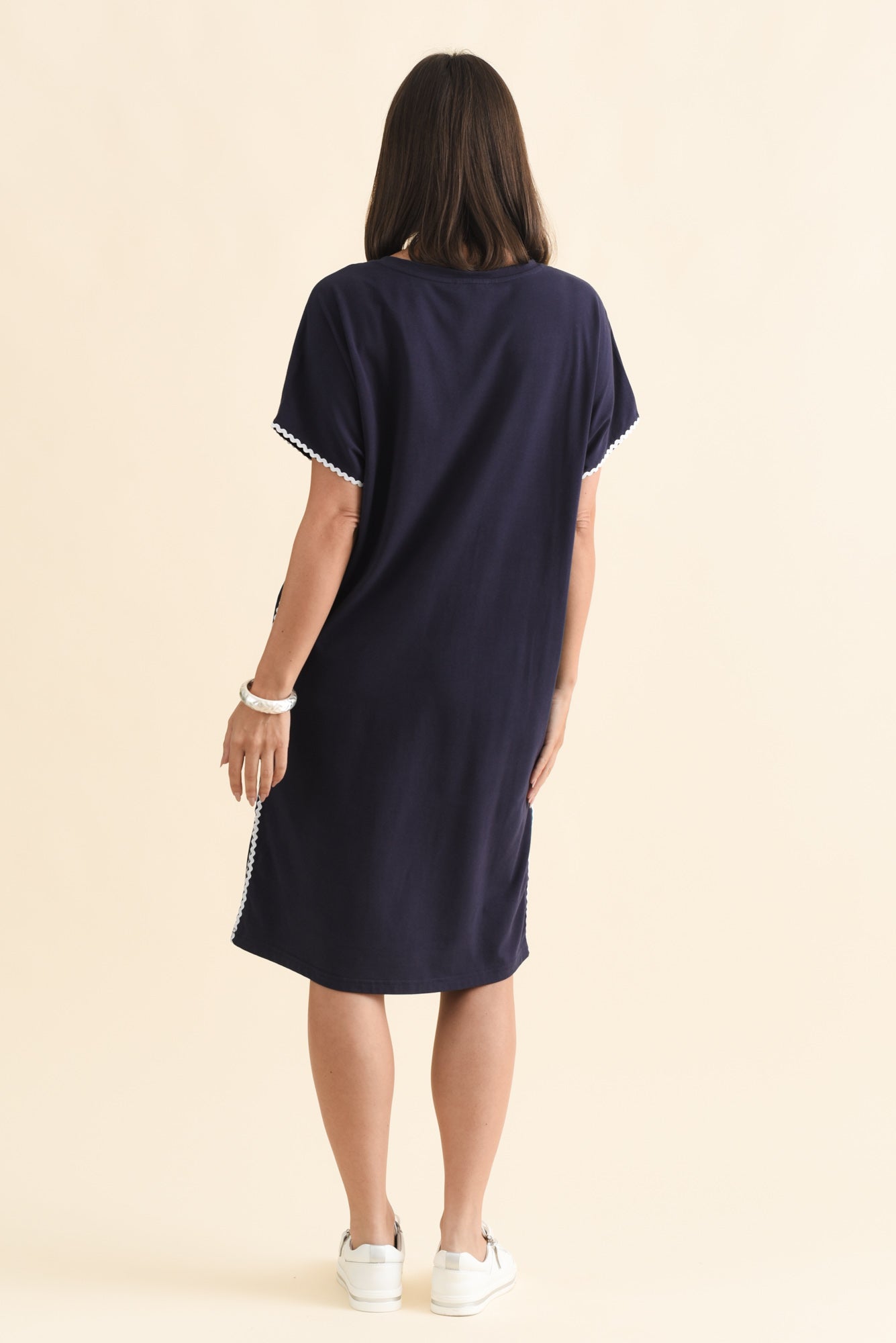 Stellar Navy Contrast Cotton Tee Dress