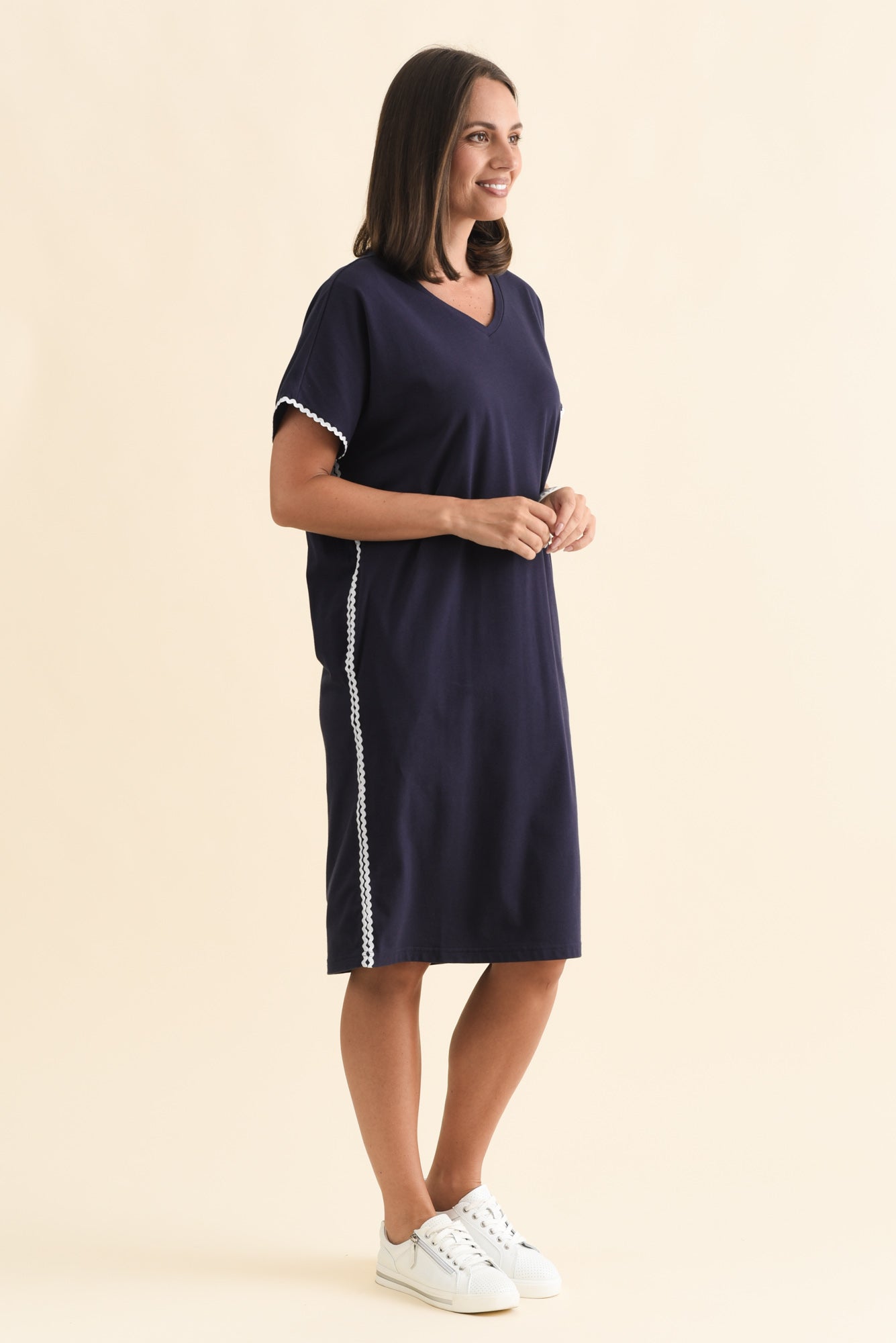 Stellar Navy Contrast Cotton Tee Dress