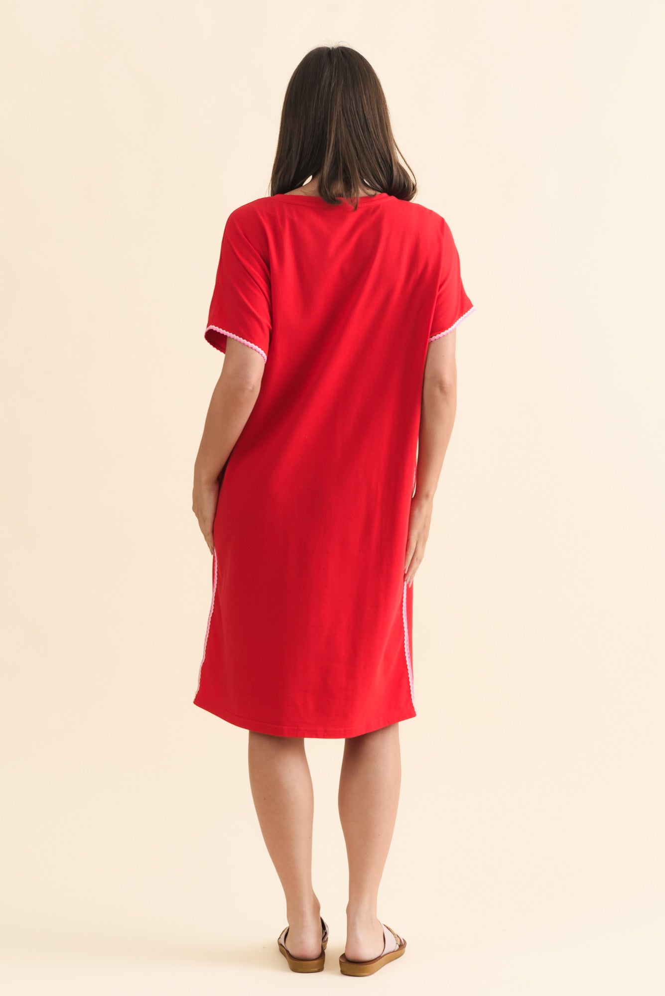 Stellar Red Contrast Cotton Tee Dress