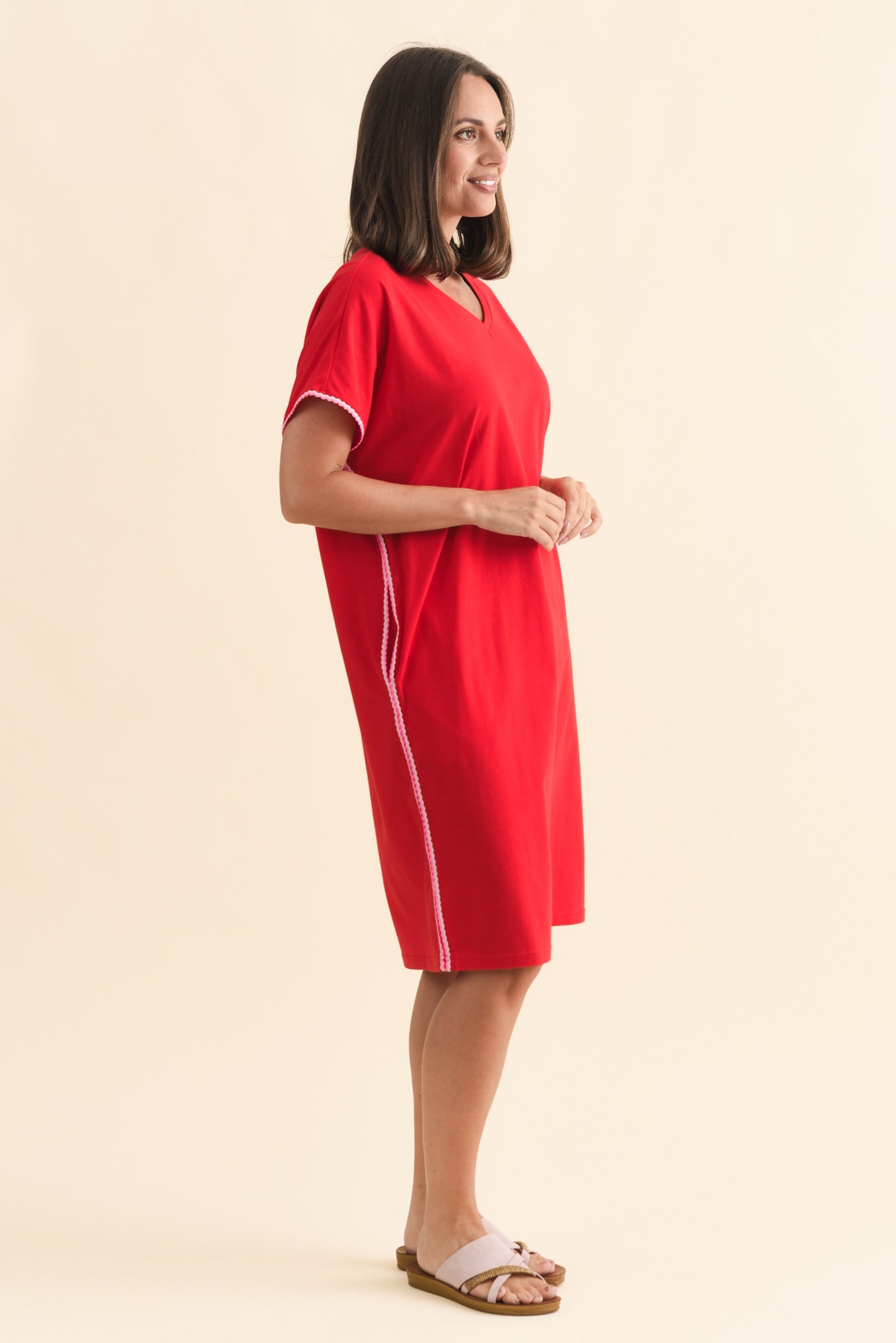 Stellar Red Contrast Cotton Tee Dress