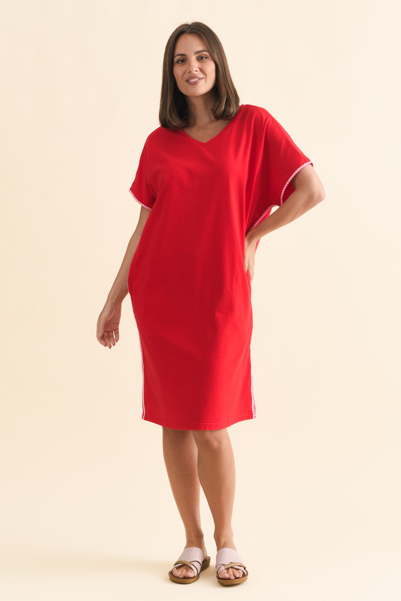 Stellar Red Contrast Cotton Tee Dress