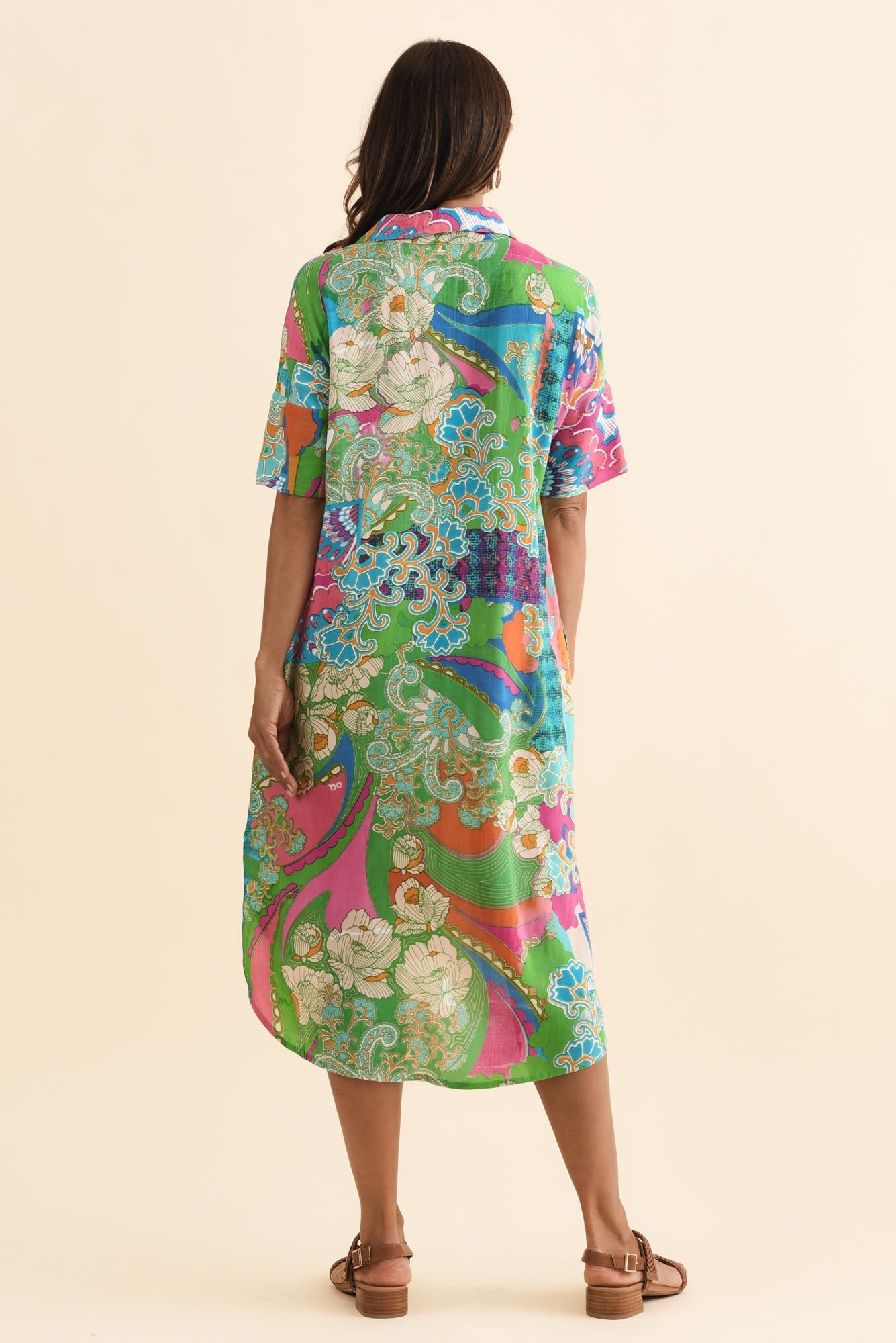 Stephanie Green Mosaic Button Dress