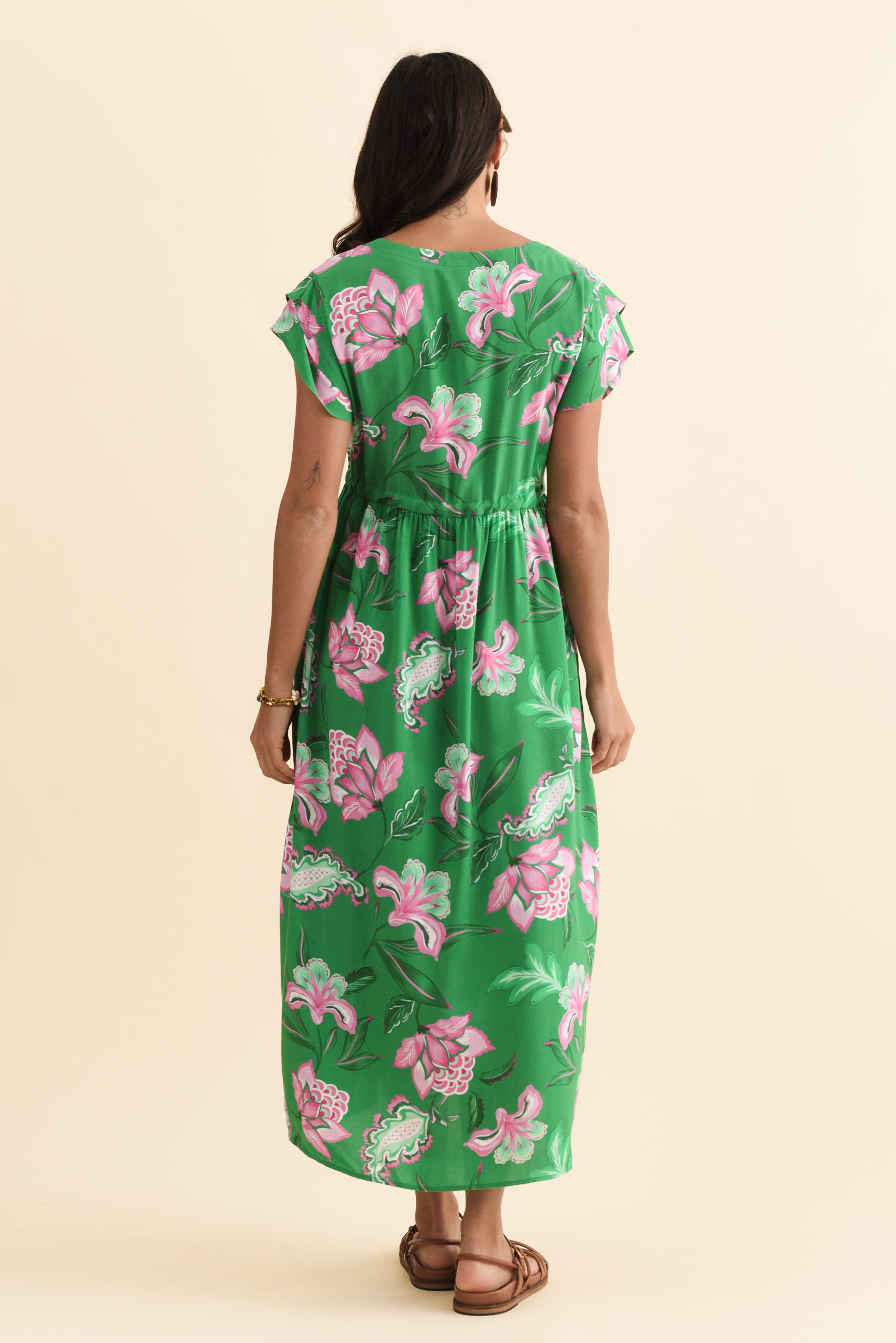 Suzette Green Flower Midi Dress