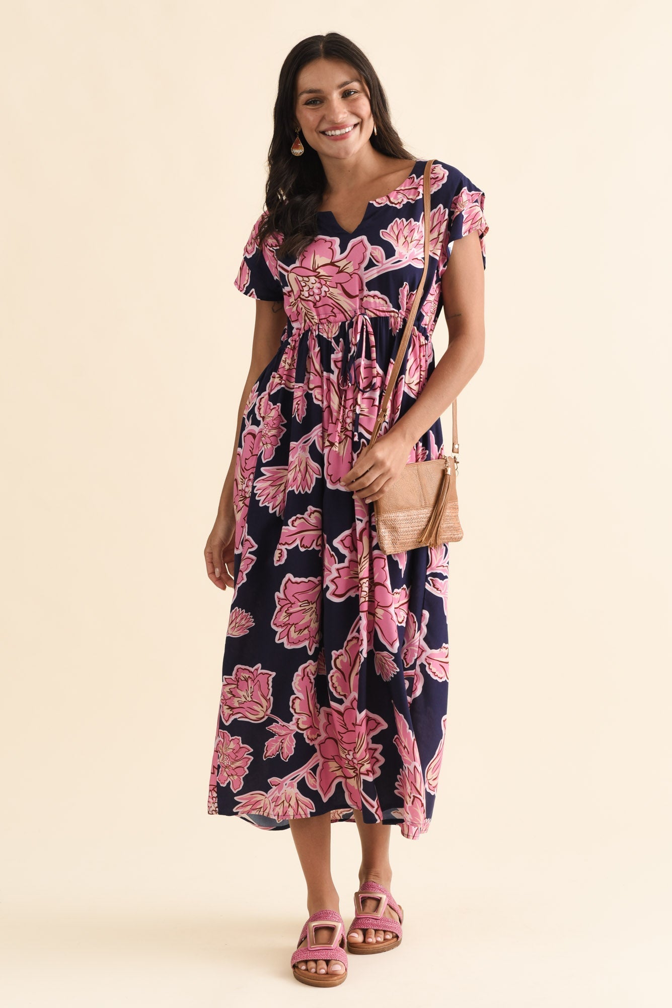 Suzette Navy Flower Midi Dress