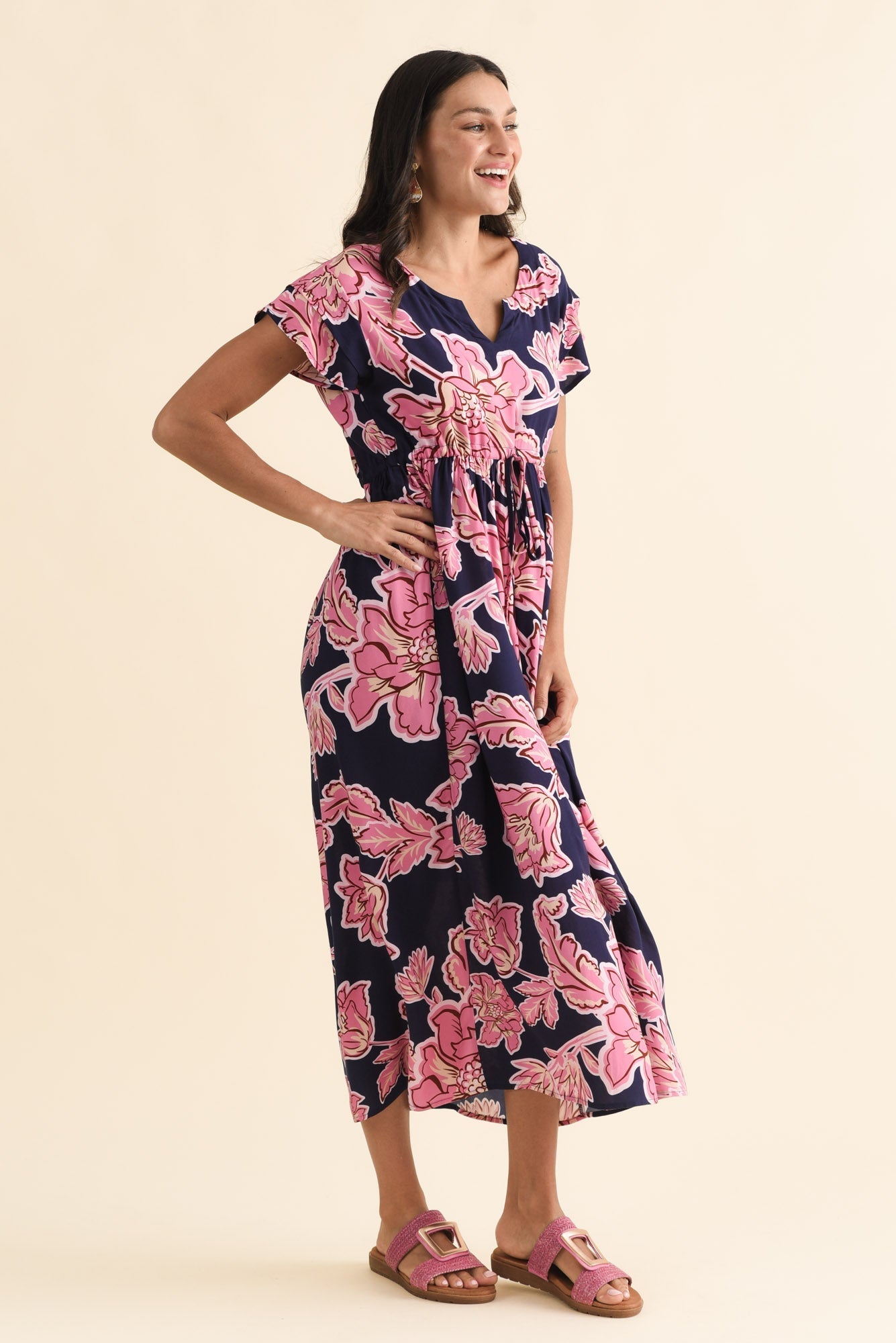 Suzette Navy Flower Midi Dress