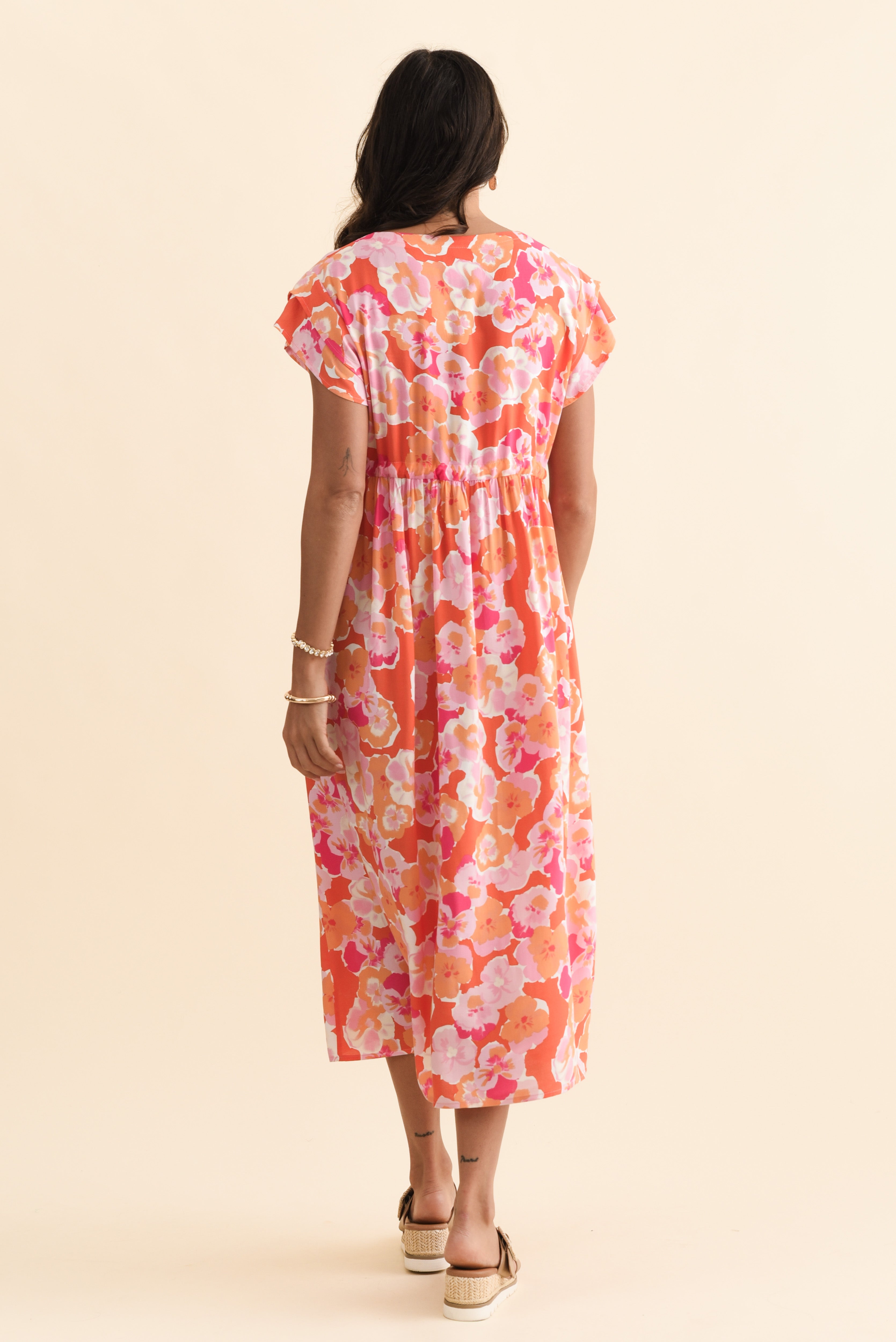 Suzette Orange Floral Midi Dress