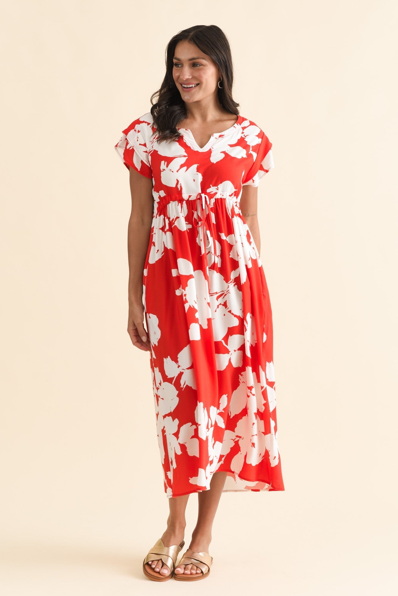 Suzette Red Abstract Midi Dress