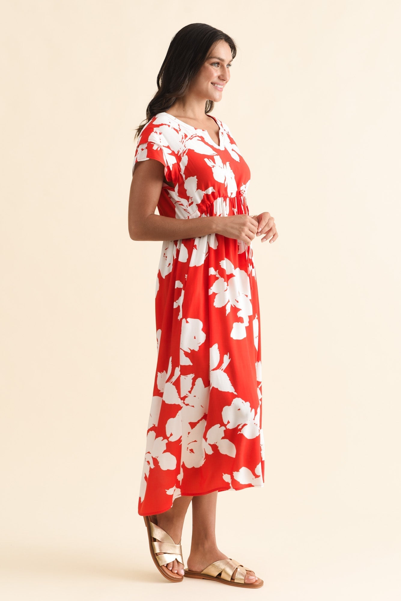 Suzette Red Abstract Midi Dress