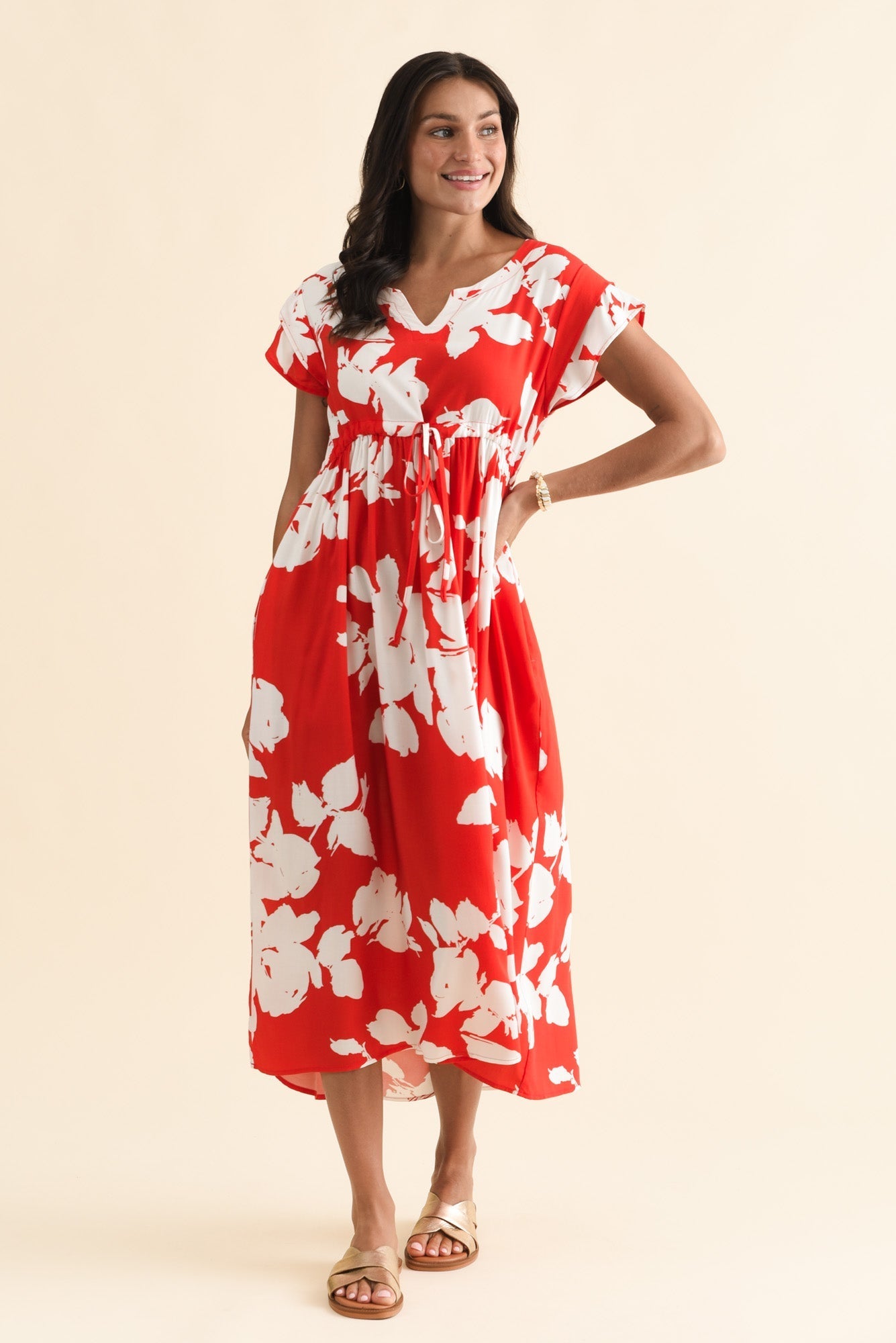 Suzette Red Abstract Midi Dress