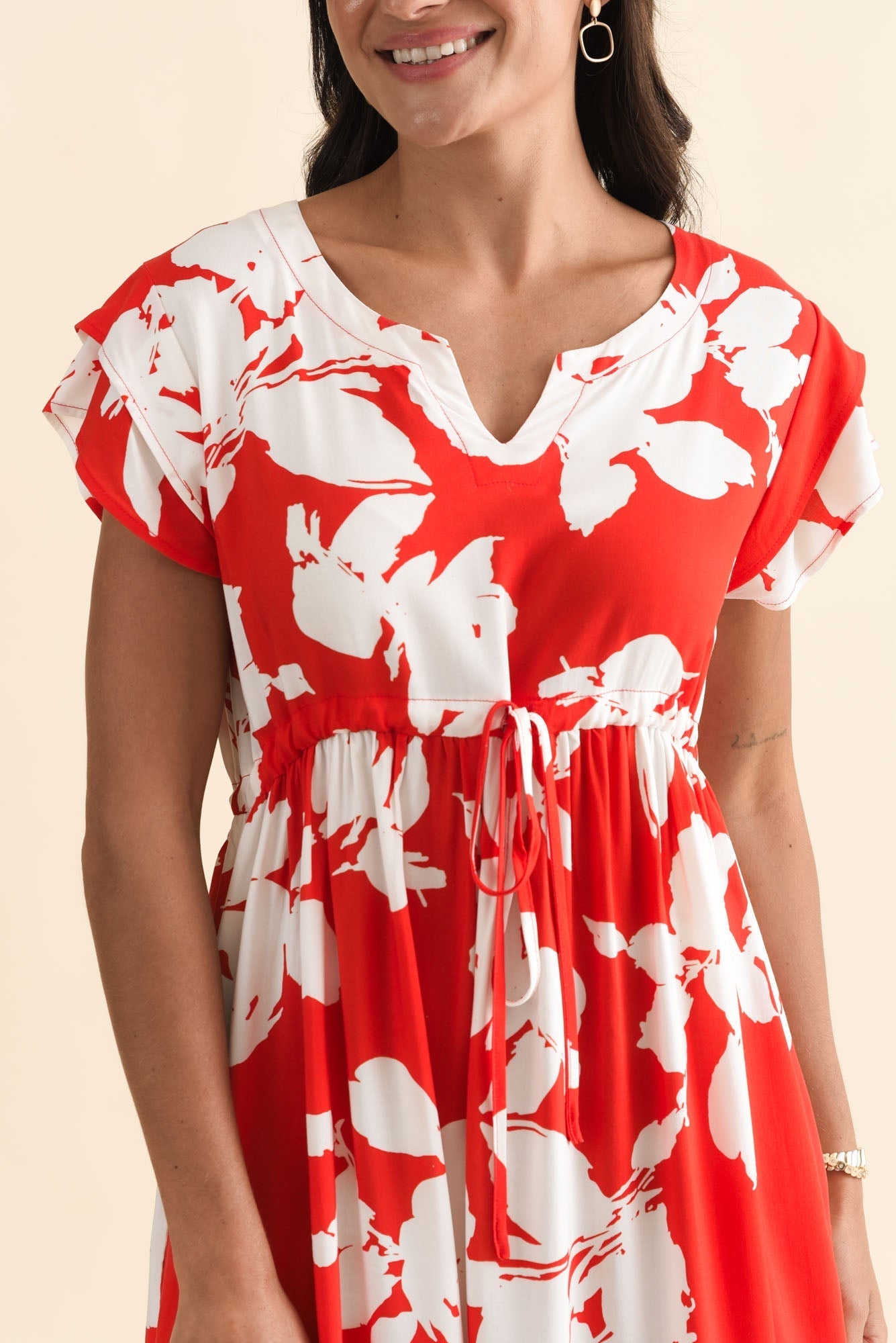 Suzette Red Abstract Midi Dress