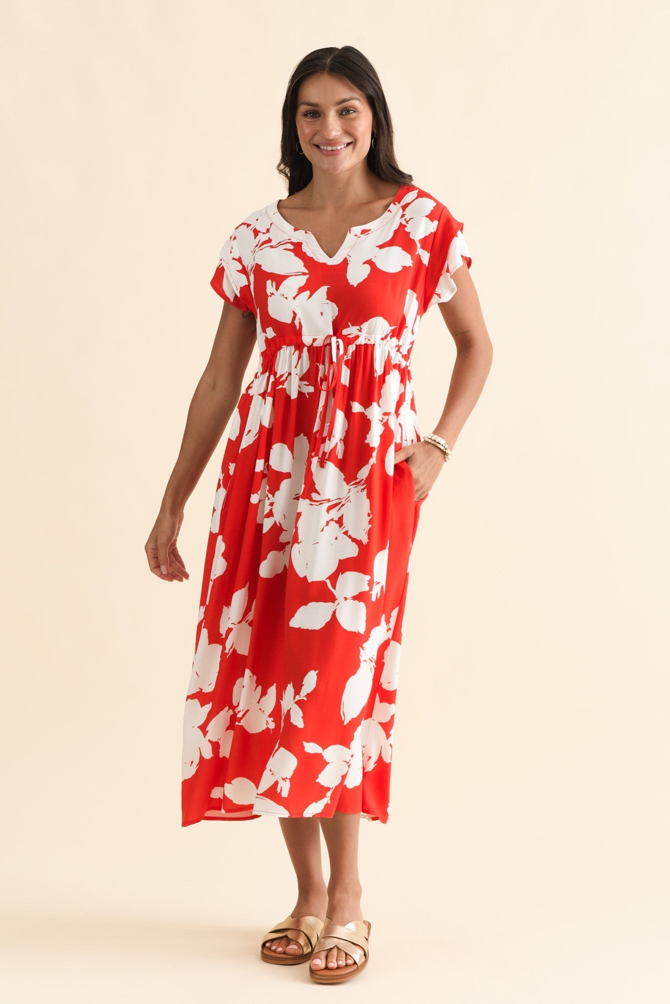 Suzette Red Abstract Midi Dress