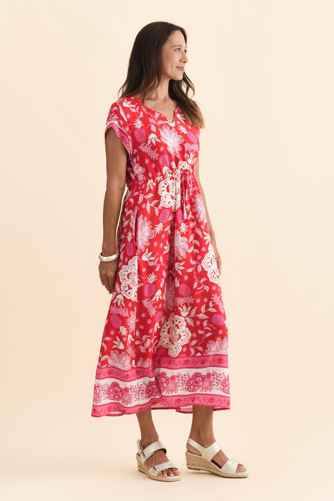 Suzette Red Foliage Midi Dress