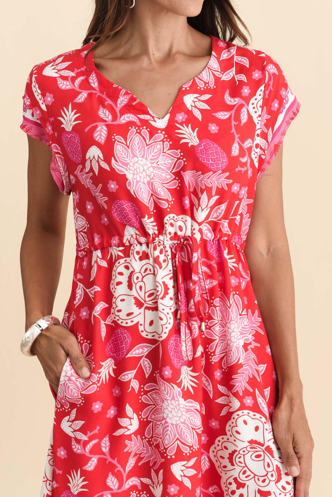 Suzette Red Foliage Midi Dress