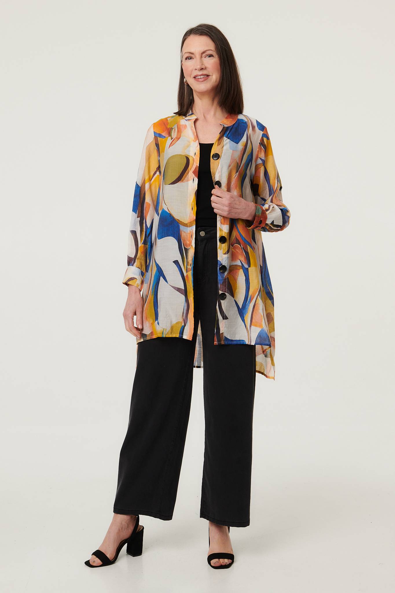 Abstract Long Sleeve Longline Shirt Yellow Back View