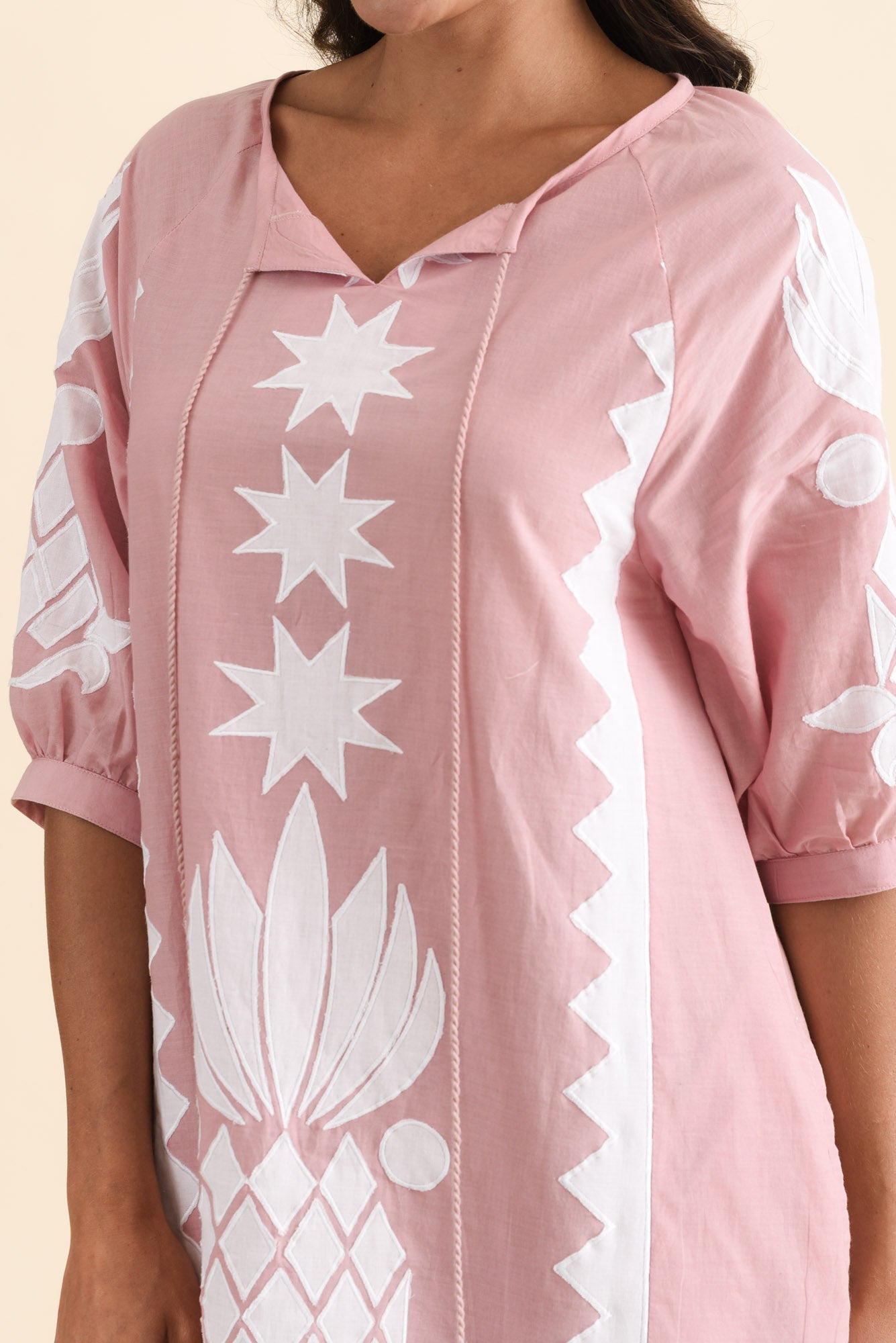Tori Pink Abstract Cotton Tassel Dress