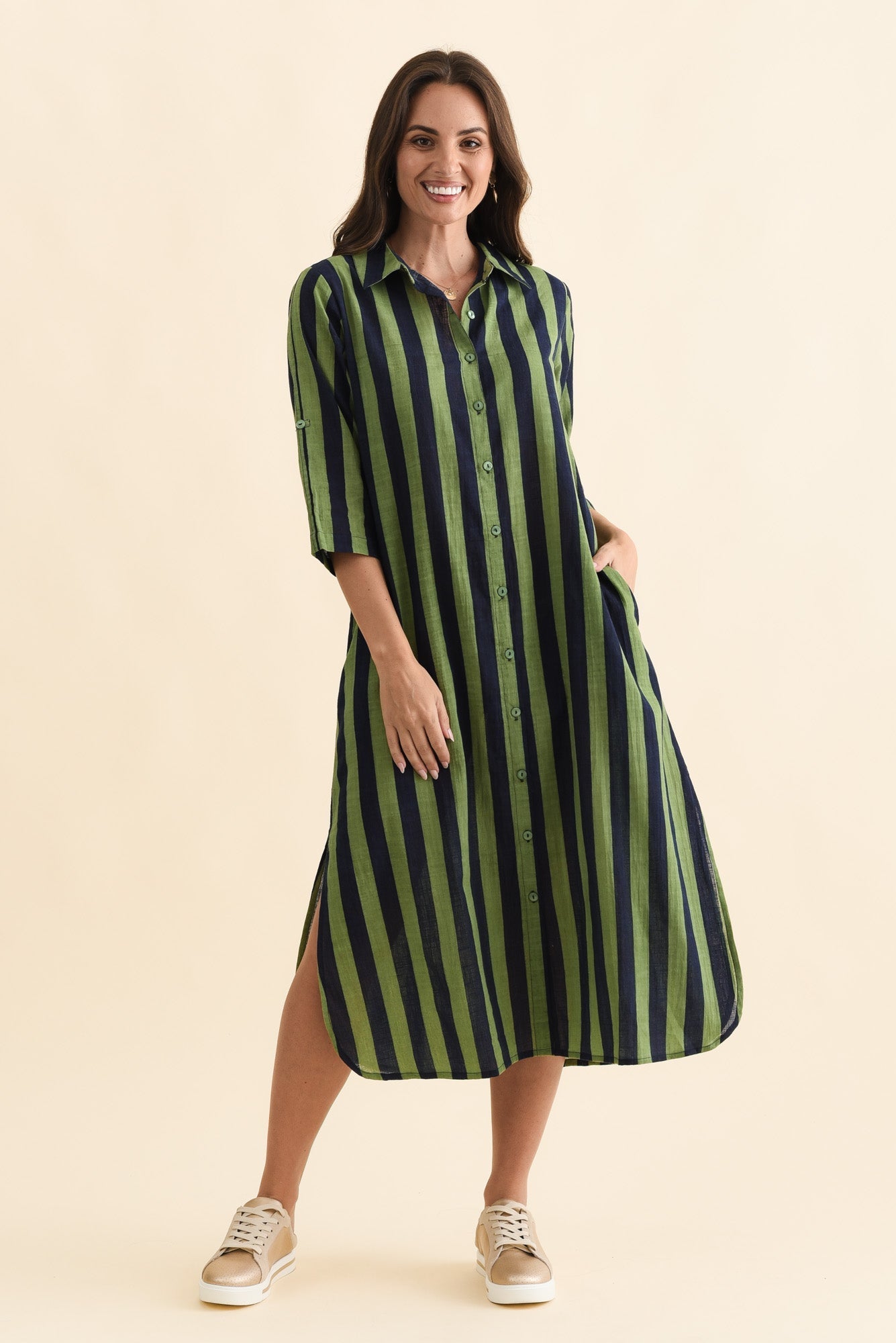 Tricia Indigo Stripe Cotton Shirt Dress