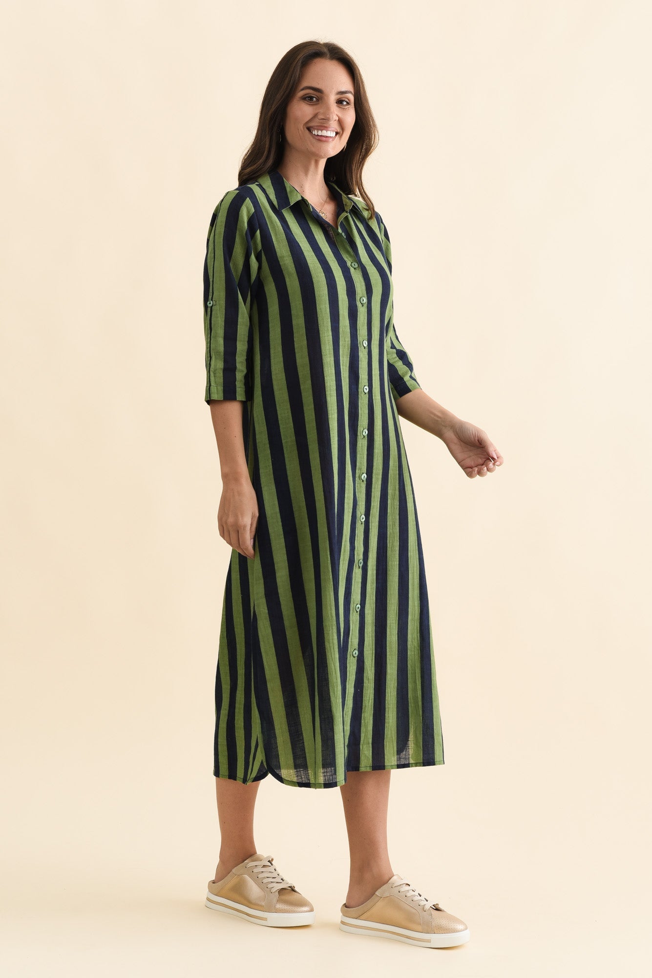Tricia Indigo Stripe Cotton Shirt Dress